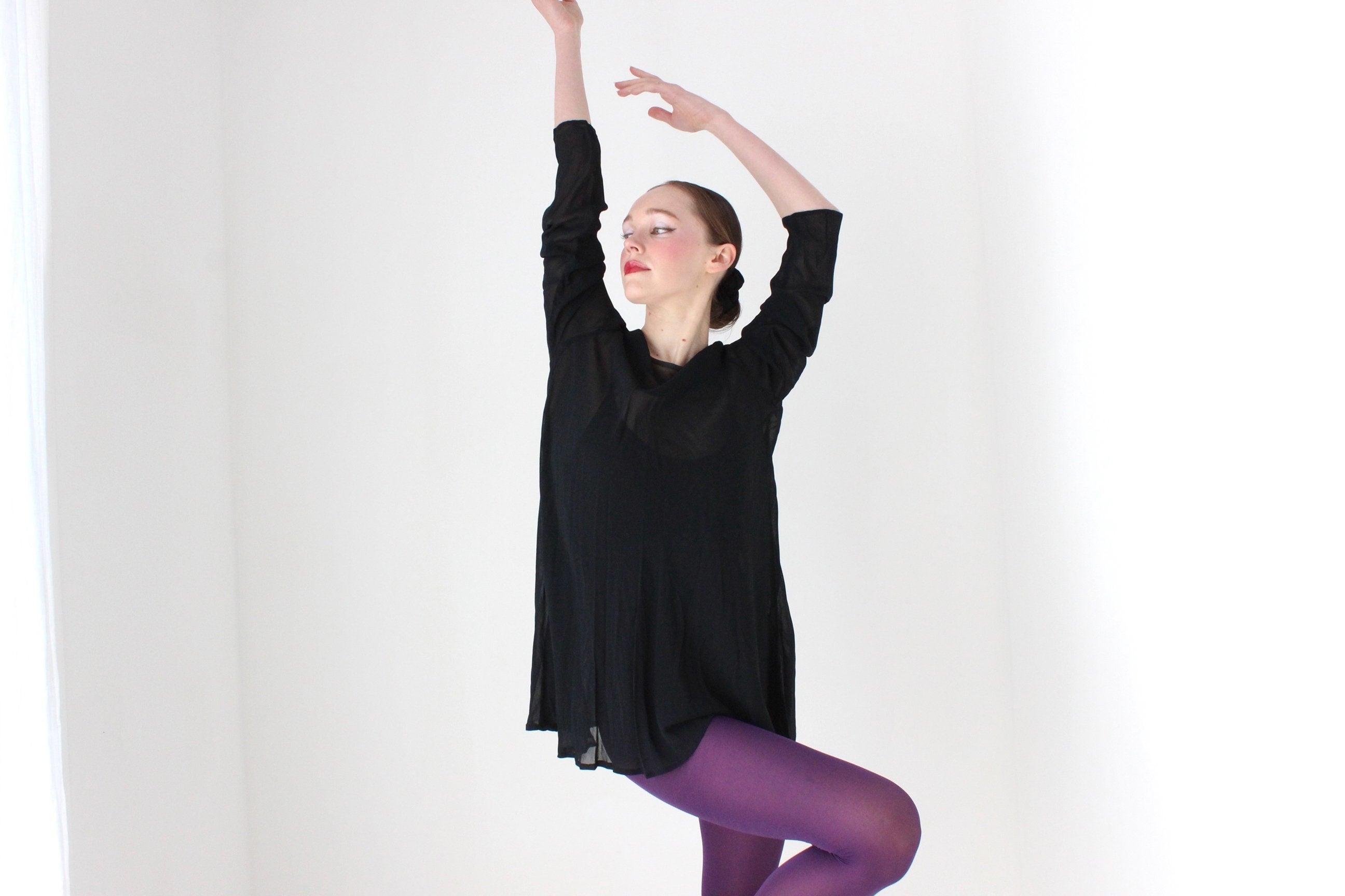 BALLETCORE 90s Black Chiffon Long Sleeve Mini