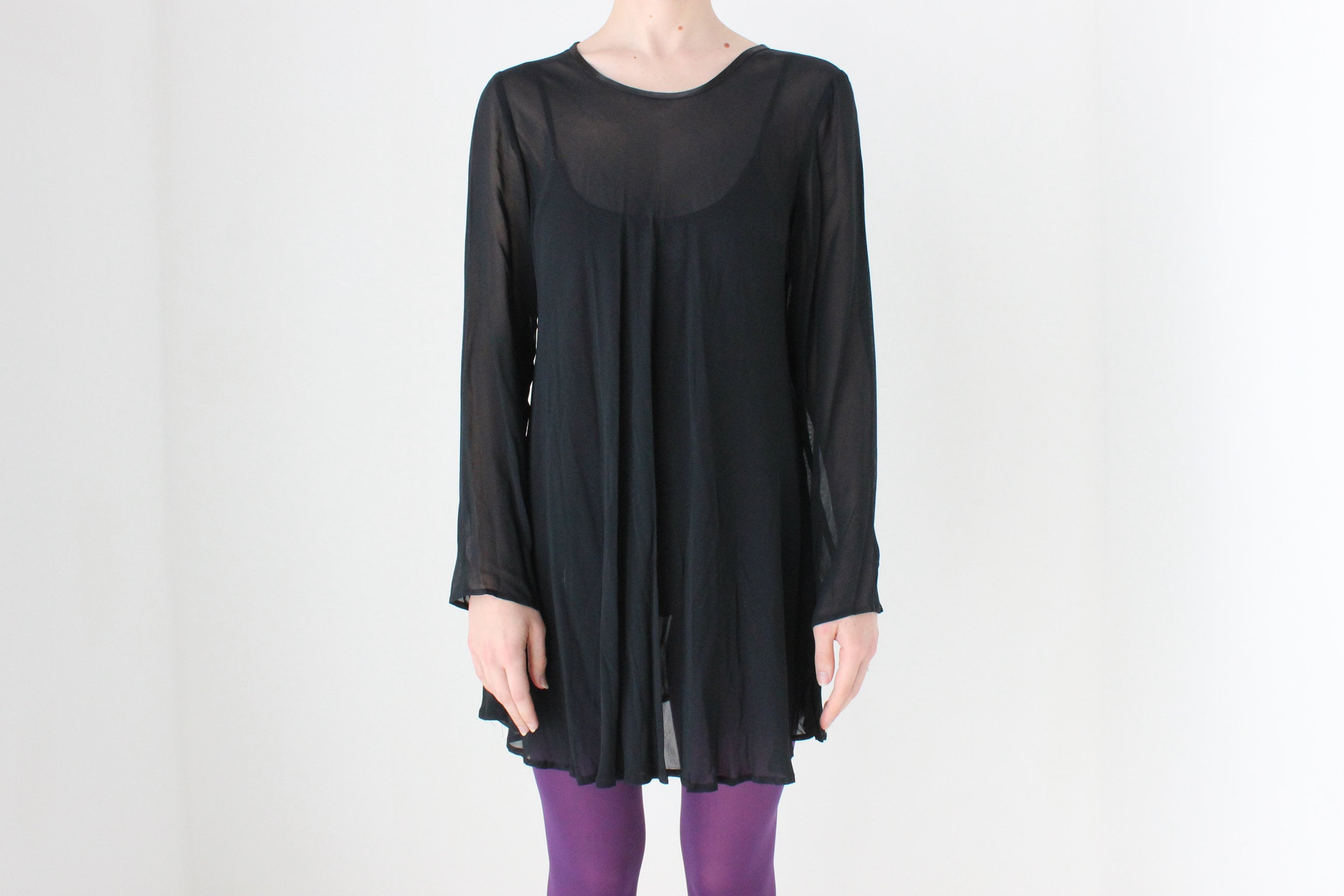 BALLETCORE 90s Black Chiffon Long Sleeve Mini