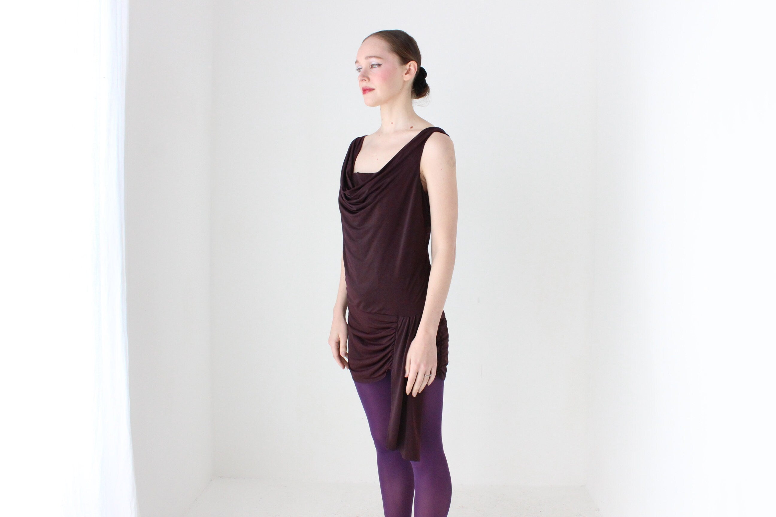 BALLETCORE Y2K Draped Slinky Cowl Neck Mini Dress or Top