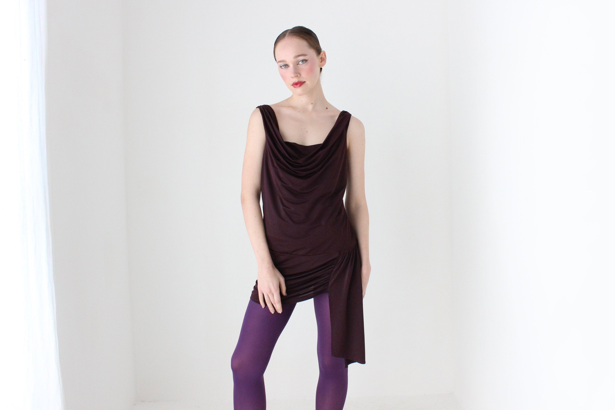 BALLETCORE Y2K Draped Slinky Cowl Neck Mini Dress or Top