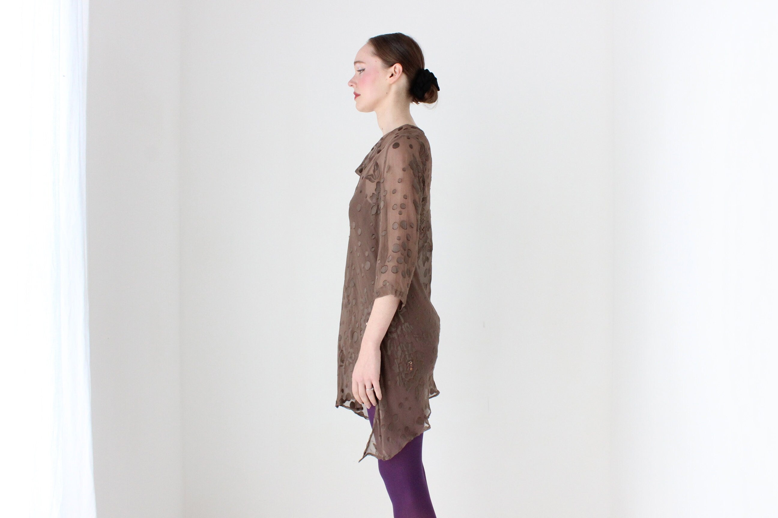 BALLETCORE Y2K Sheer Silk Flutter Cowl Neck Draped Top