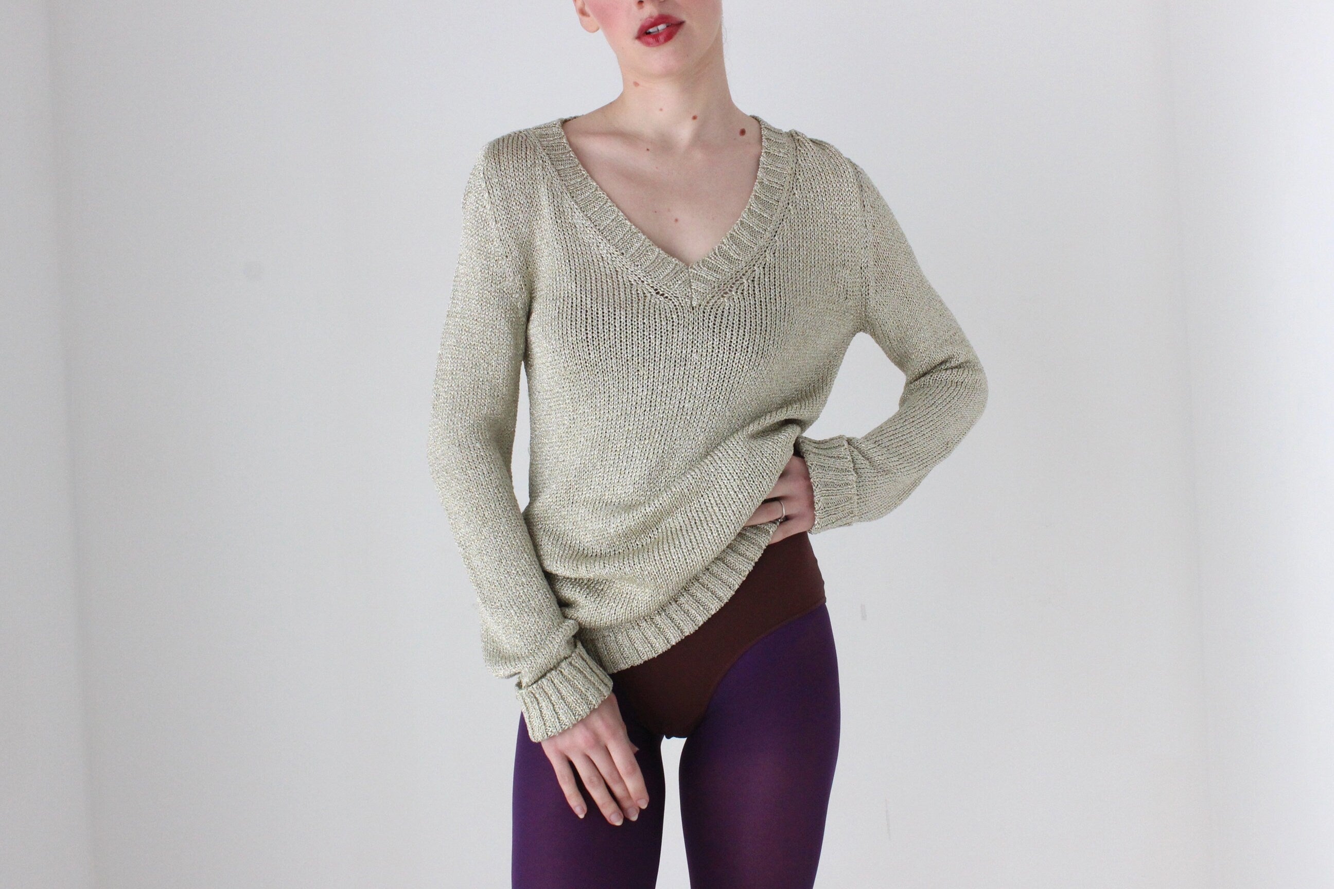 BALLETCORE Y2K Golden Glitter Lurex Knit