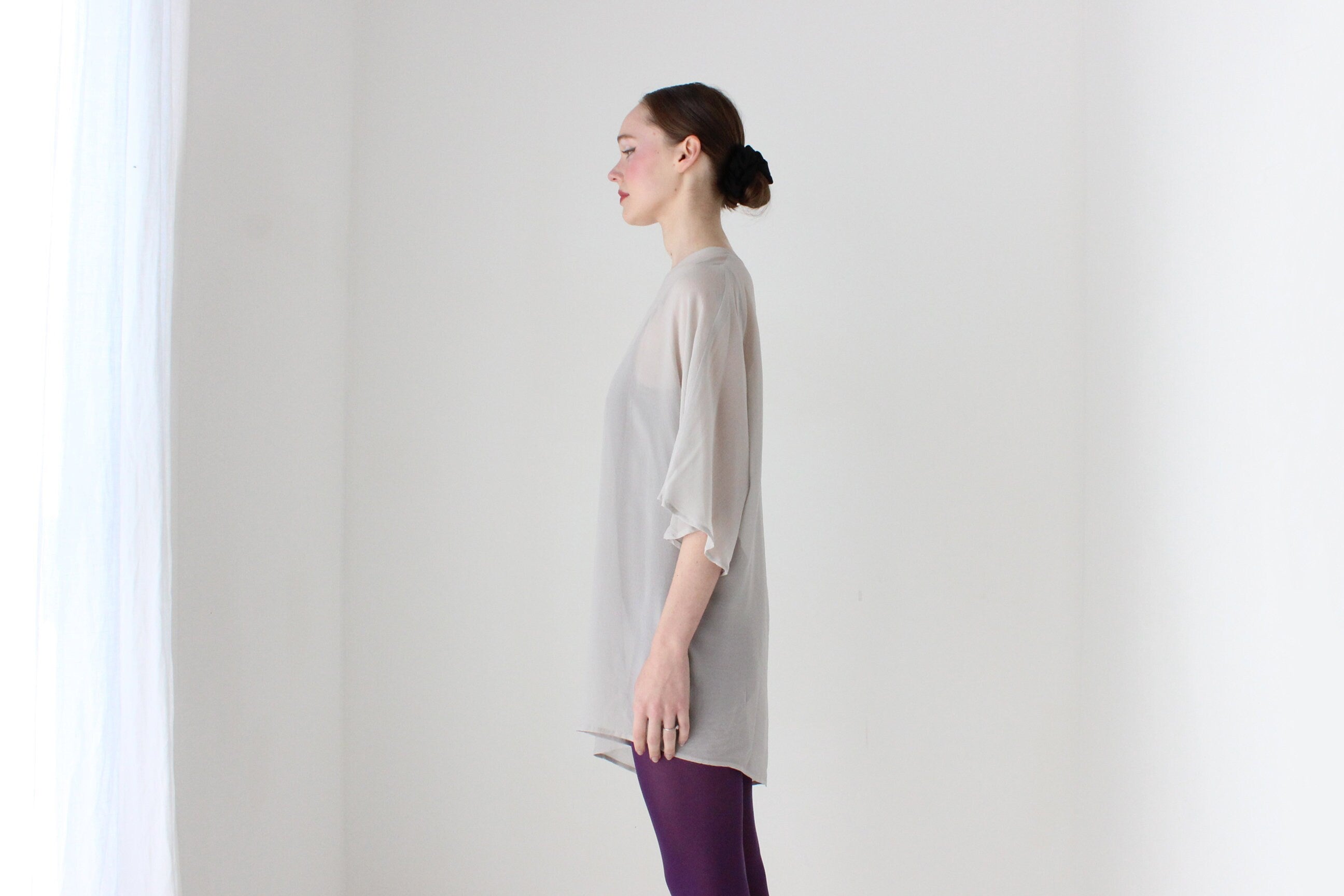 BALLETCORE 2000s Pure Silk Floaty Sheer Kimono Sleeve Top