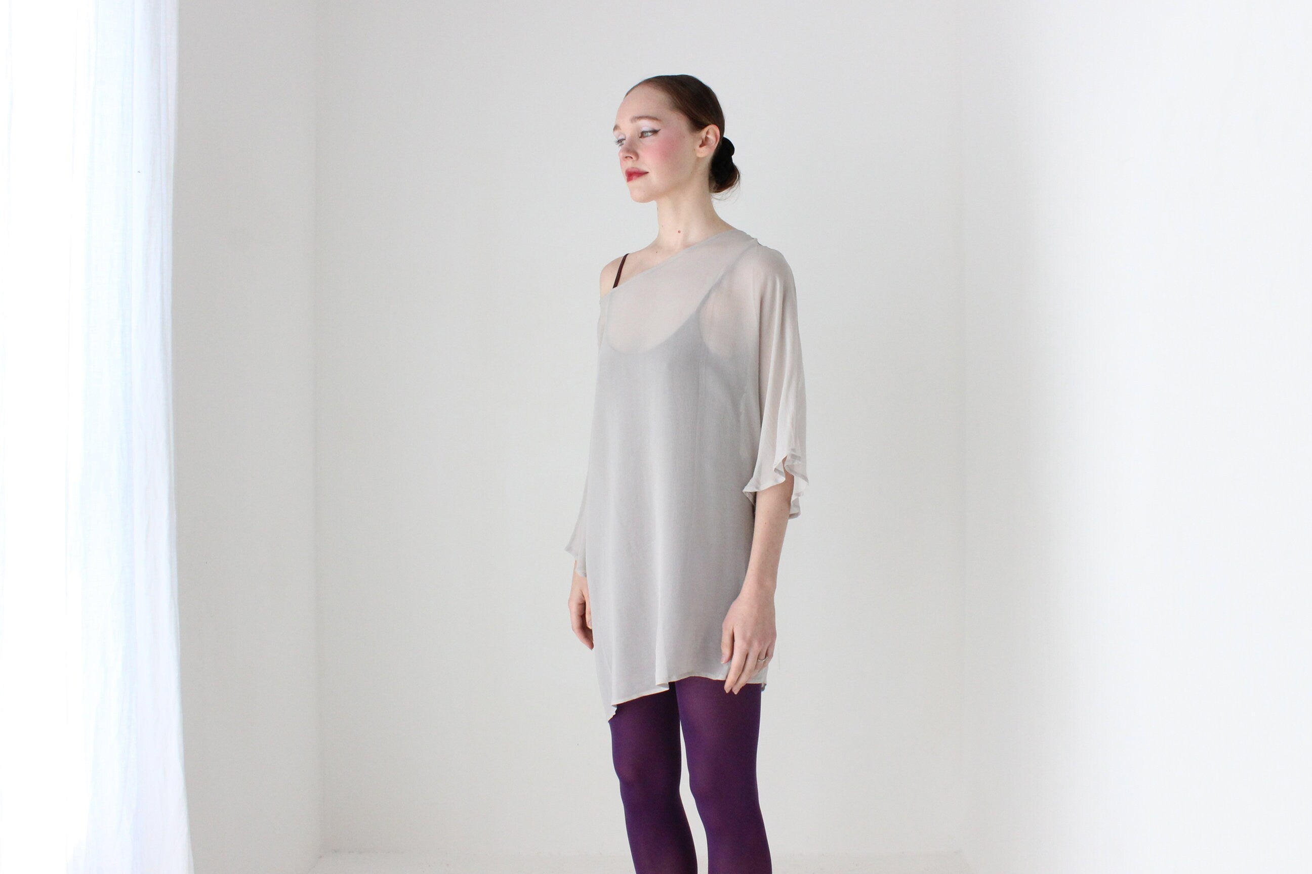 BALLETCORE 2000s Pure Silk Floaty Sheer Kimono Sleeve Top