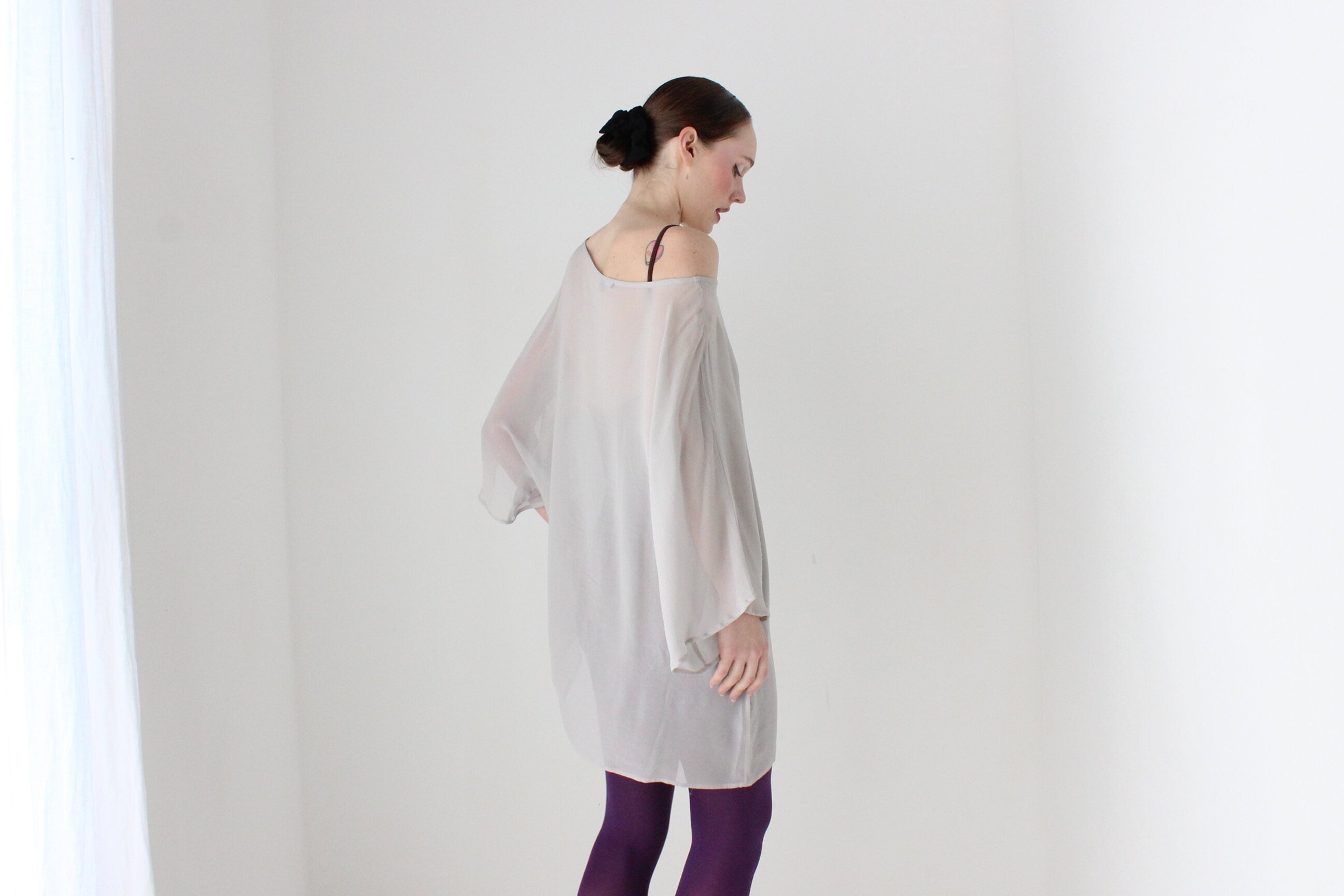BALLETCORE 2000s Pure Silk Floaty Sheer Kimono Sleeve Top
