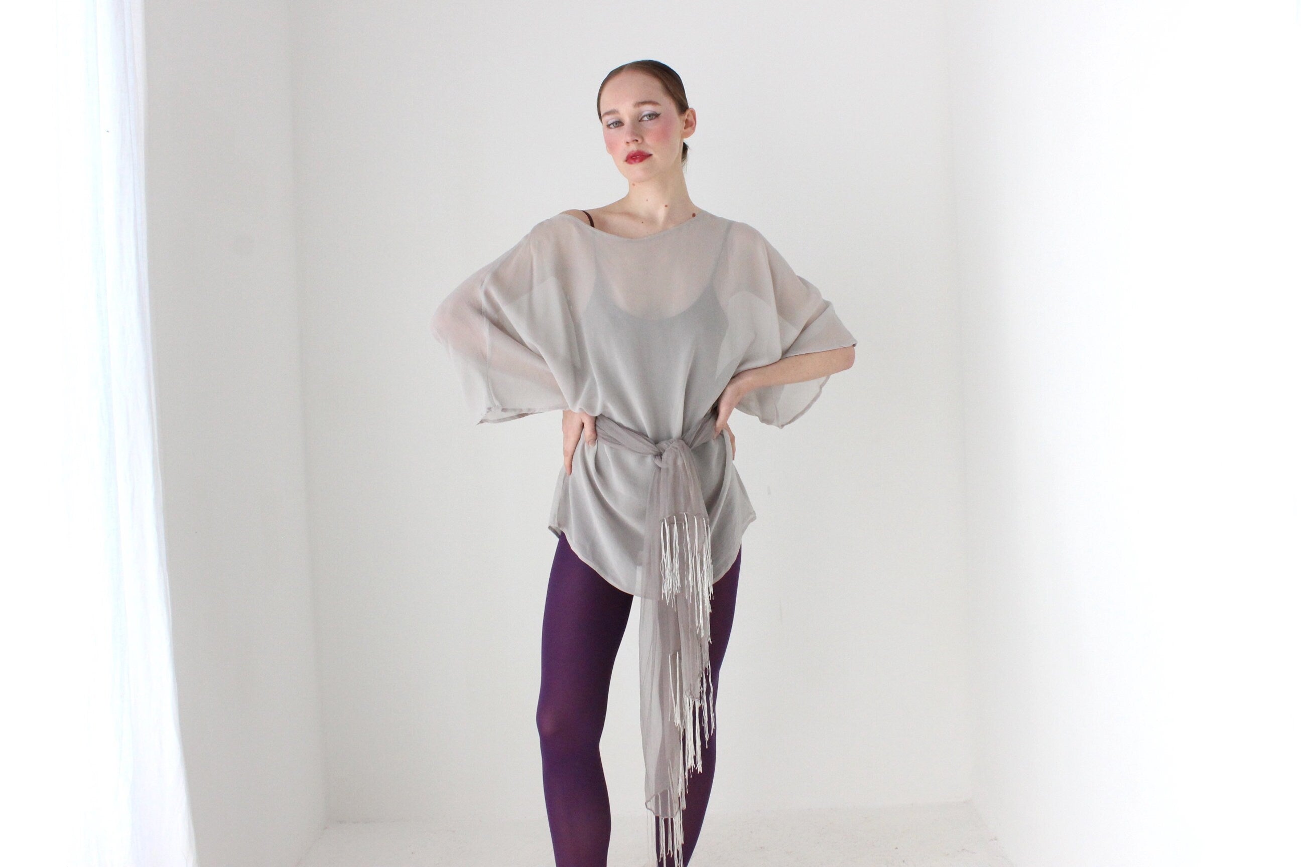 BALLETCORE 2000s Pure Silk Floaty Sheer Kimono Sleeve Top