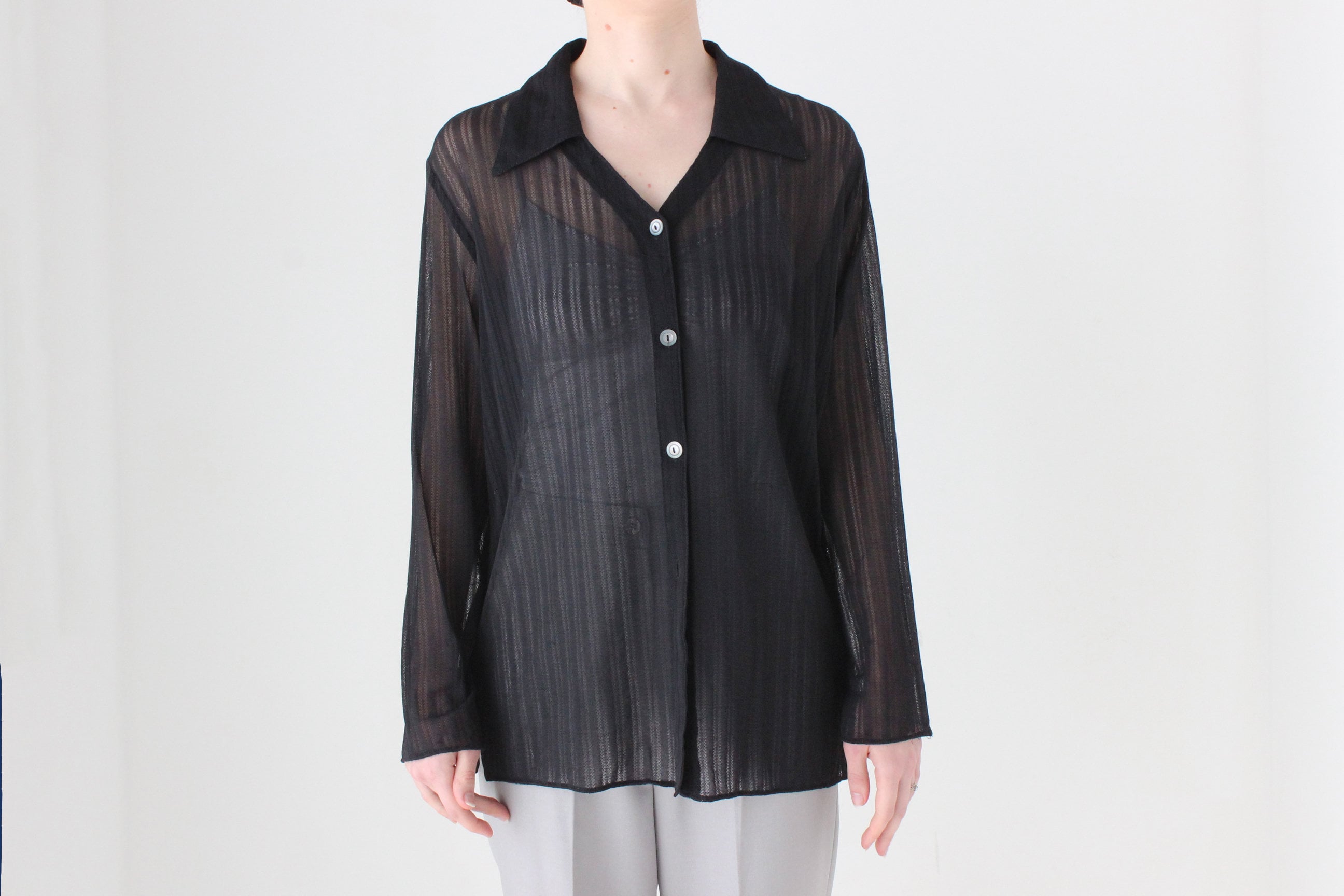 BALLETCORE 90s Sheer Mesh Black Oversized Shirt