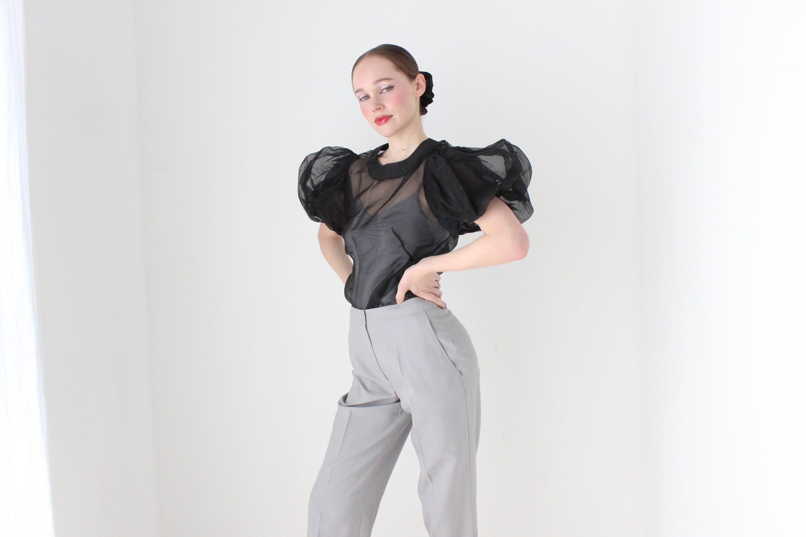 BALLETCORE Custom Made Organza Puff Shoulder Top