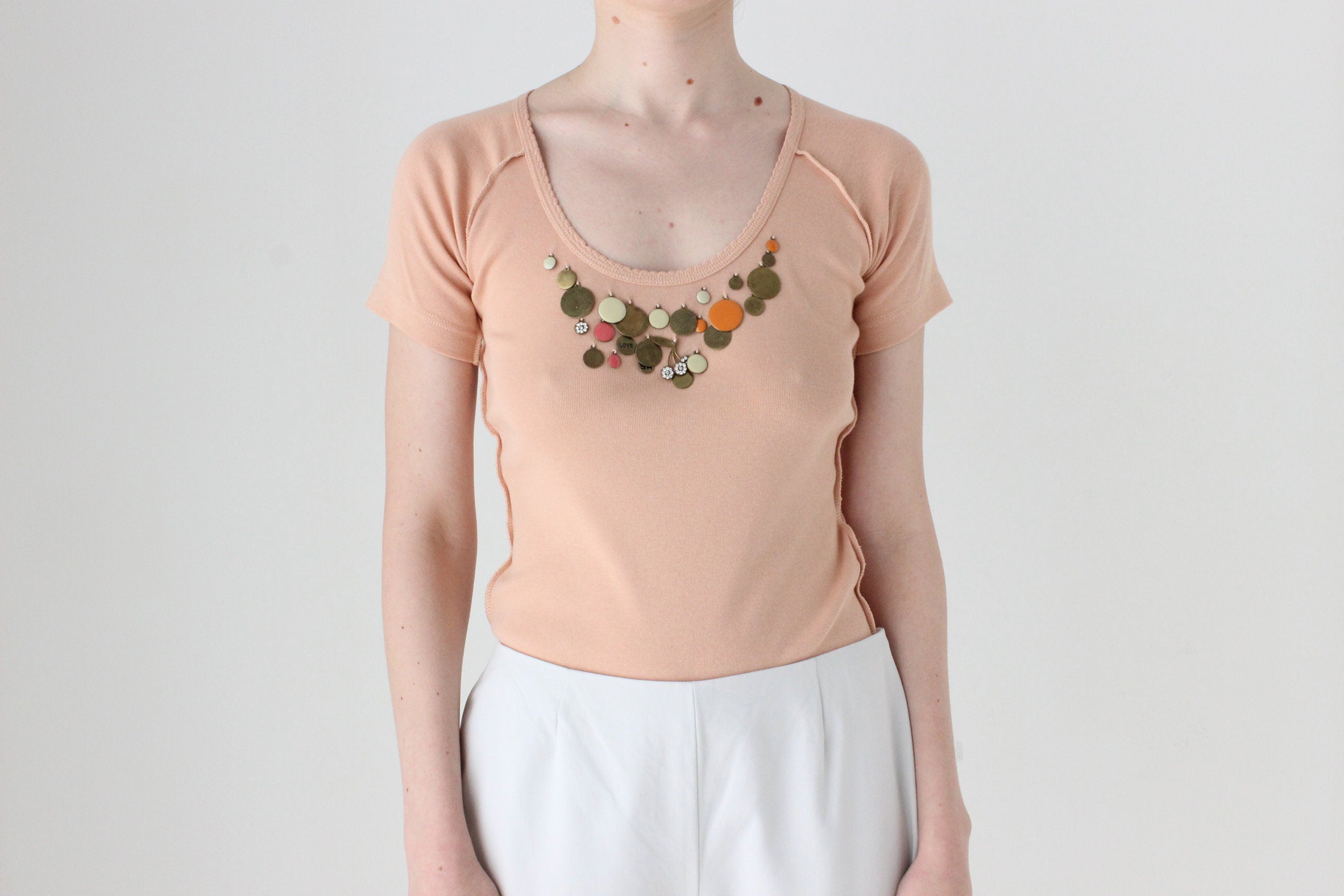 BALLETCORE Sonia Rykiel Scoop Neck Tee w/ Brass Charms