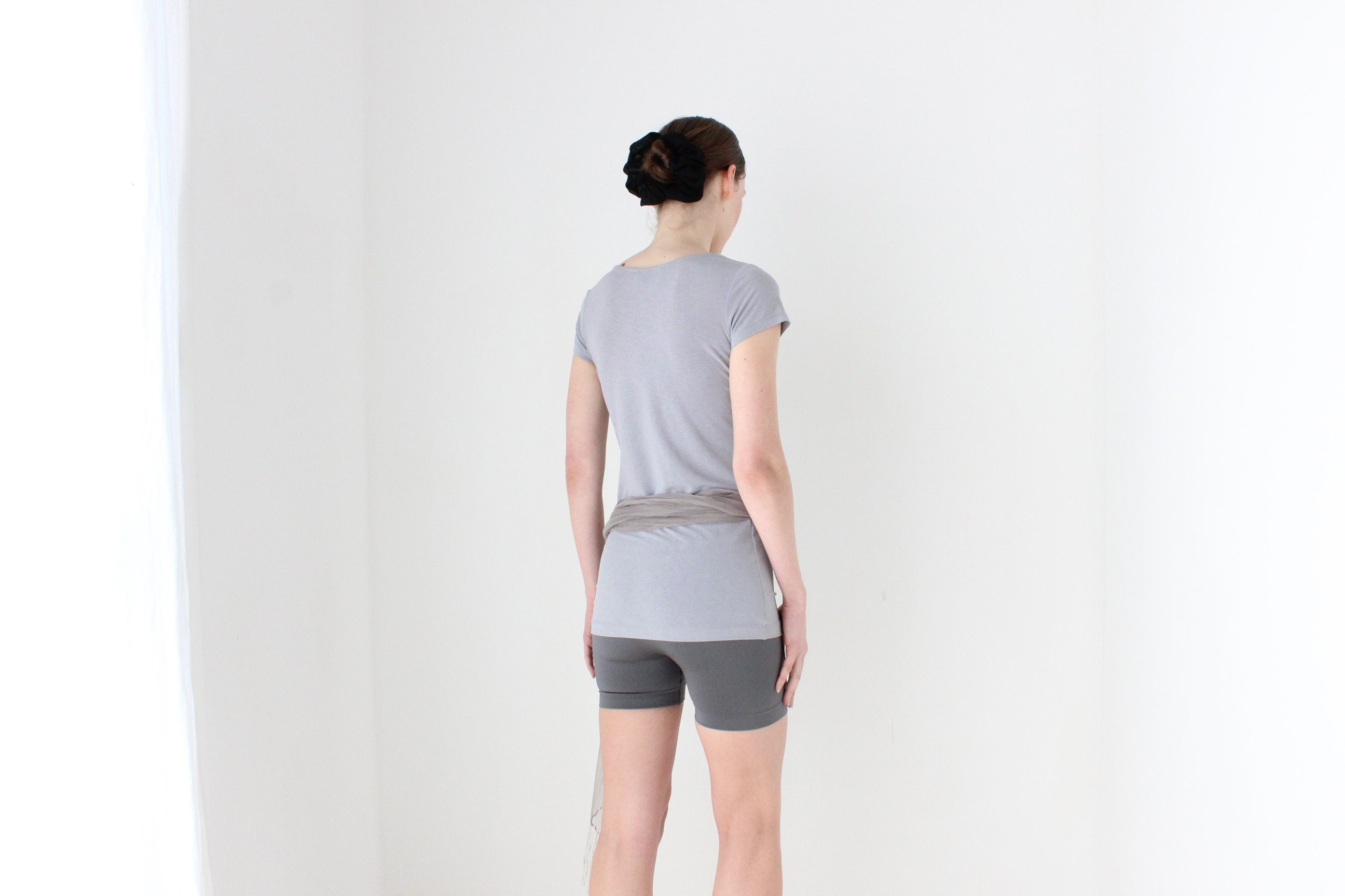 BALLETCORE Y2K Slinky Fitted Cowl Neck Cap Sleeve Top