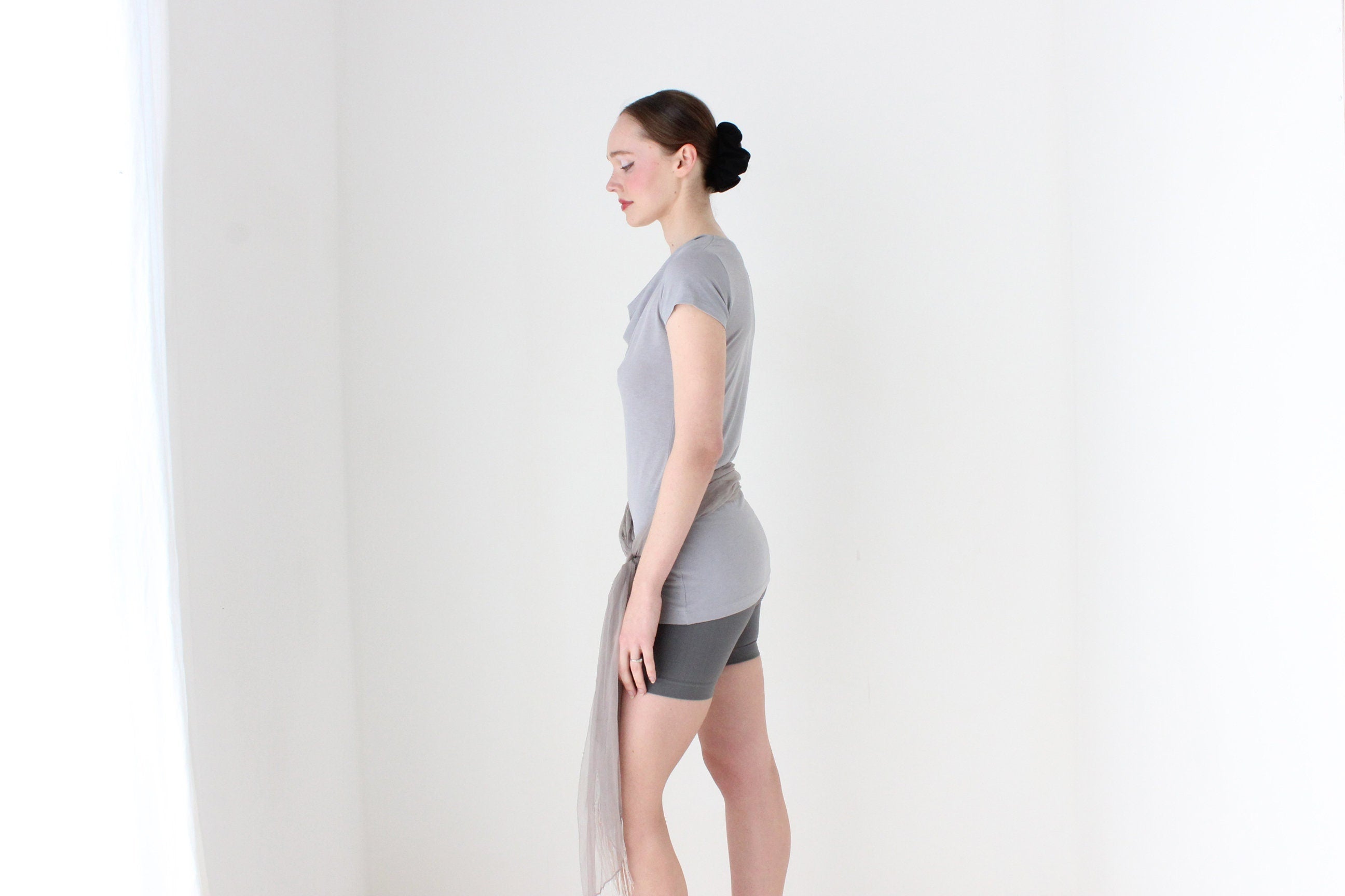 BALLETCORE Y2K Slinky Fitted Cowl Neck Cap Sleeve Top