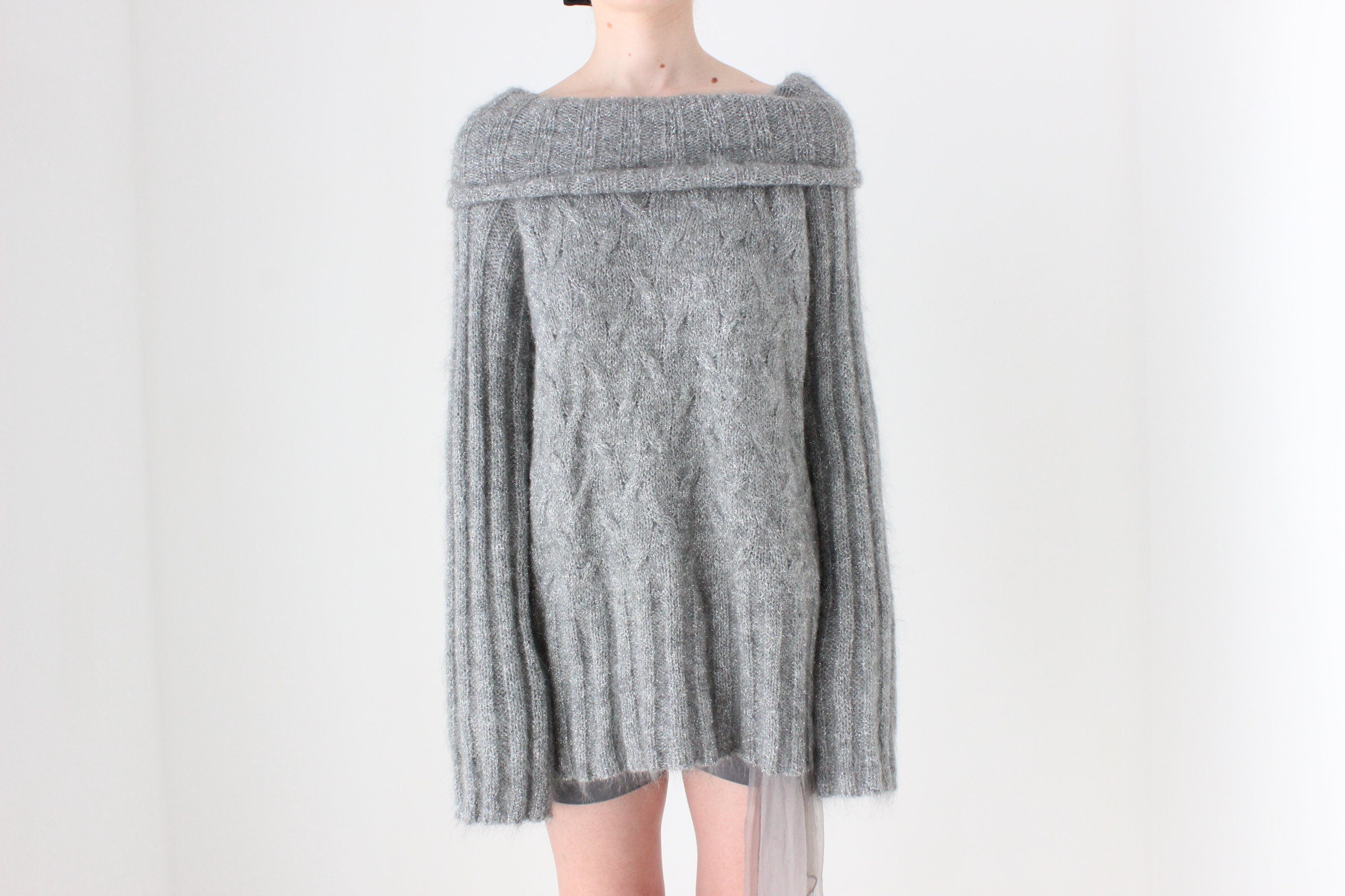 BALLETCORE 80s Escada Mohair Blend Off Shoulder Sweater Dress