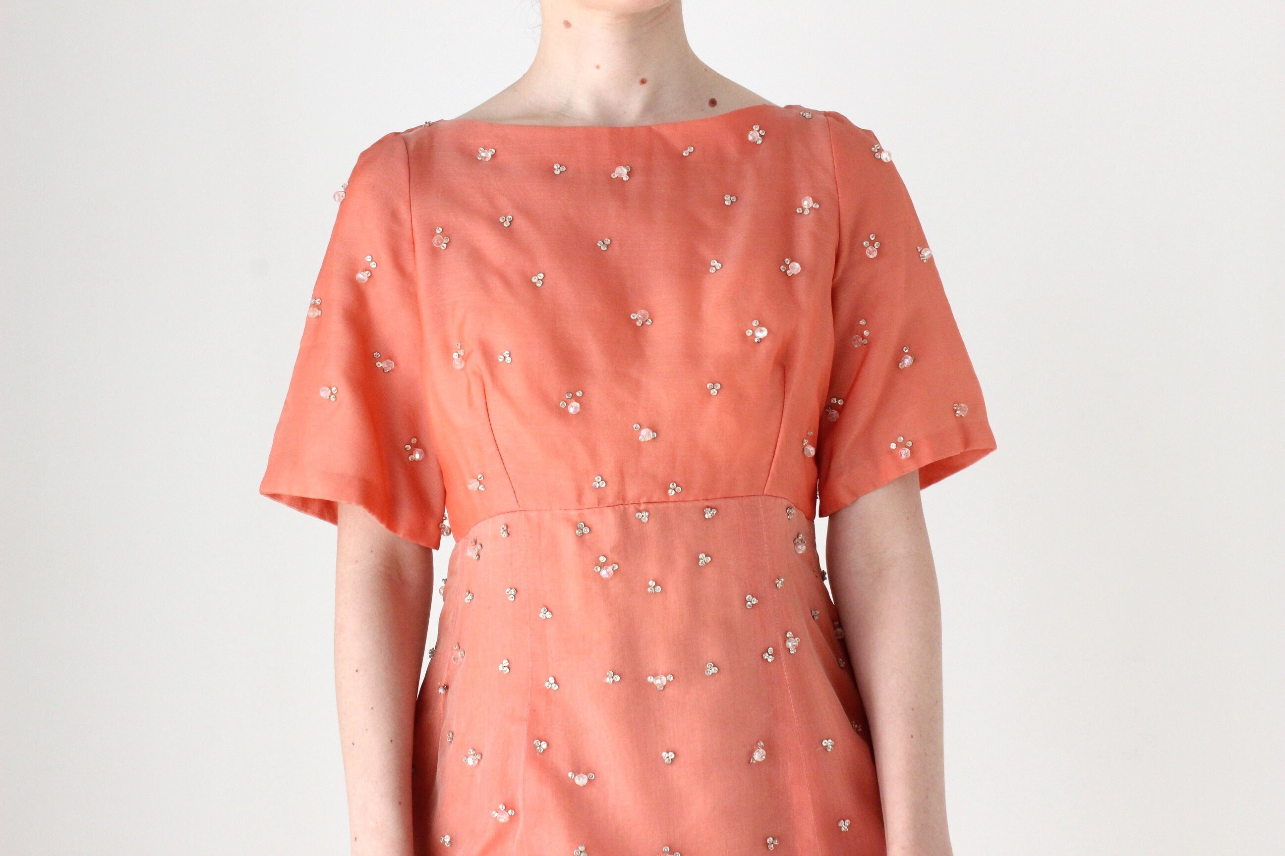 BALLETCORE 1960s British Couture Salmon Silk Organza Top