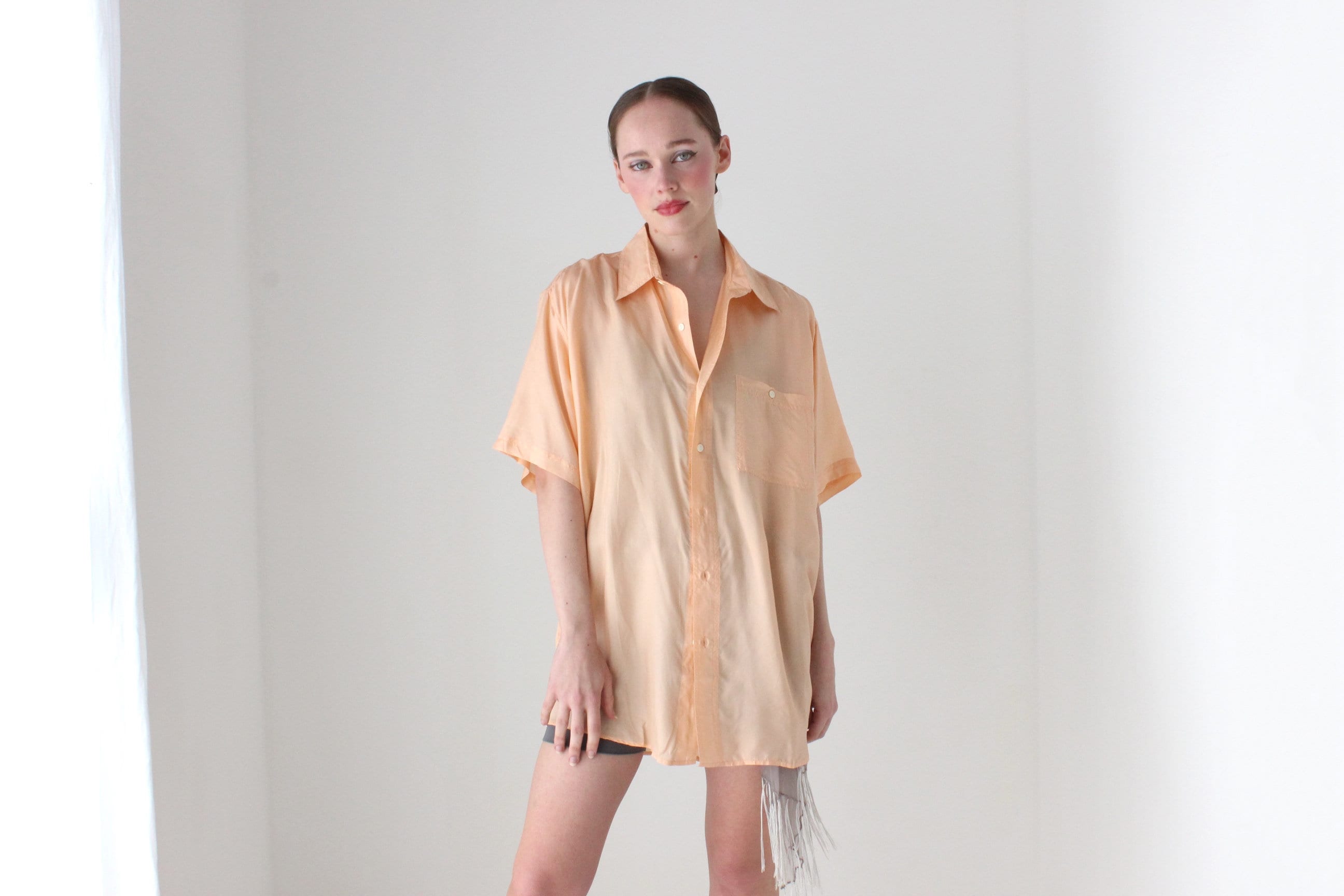 BALLETCORE 80s PURE SILK Ballet Pink Boxy Shirt