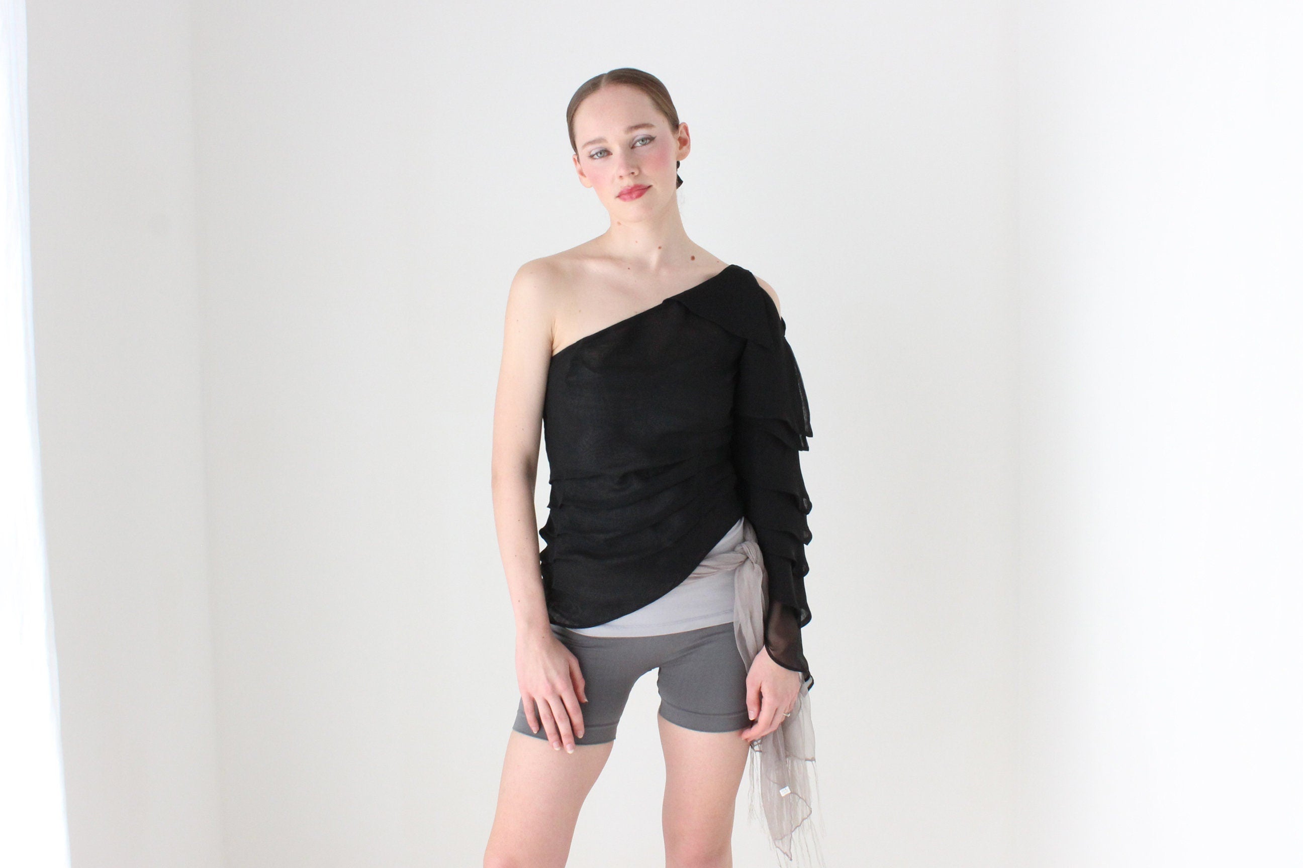 BALLETCORE Y2K Designer One Shoulder Origami Top