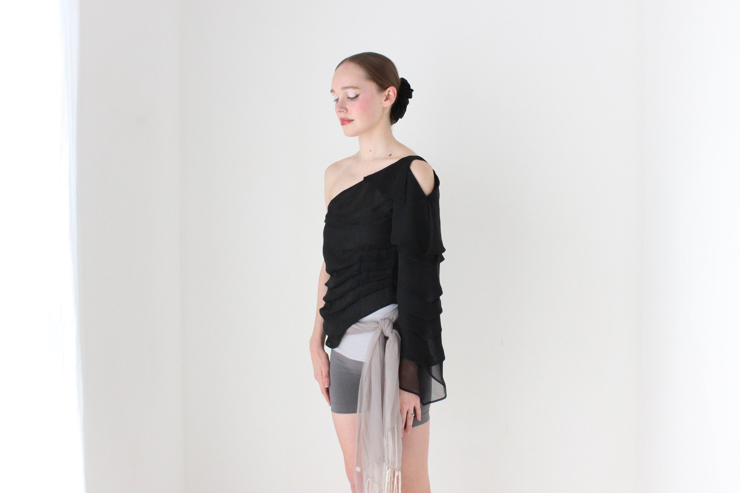 BALLETCORE Y2K Designer One Shoulder Origami Top