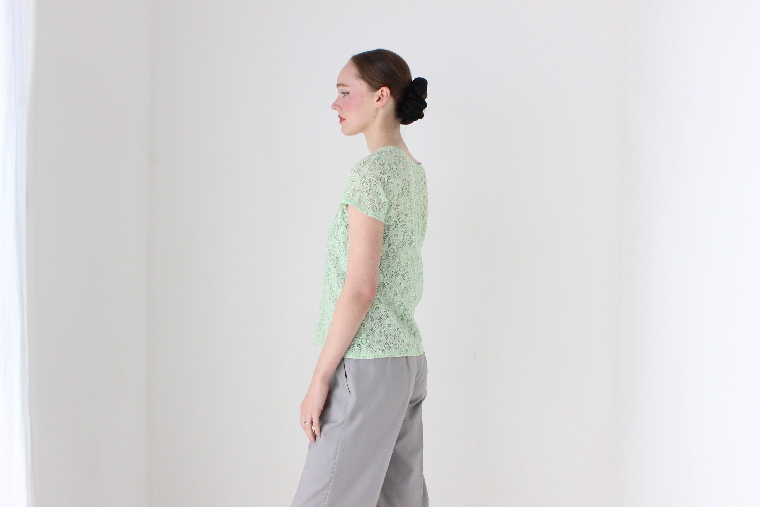 BALLETCORE 90s Mint Green Sheer Lace Tee