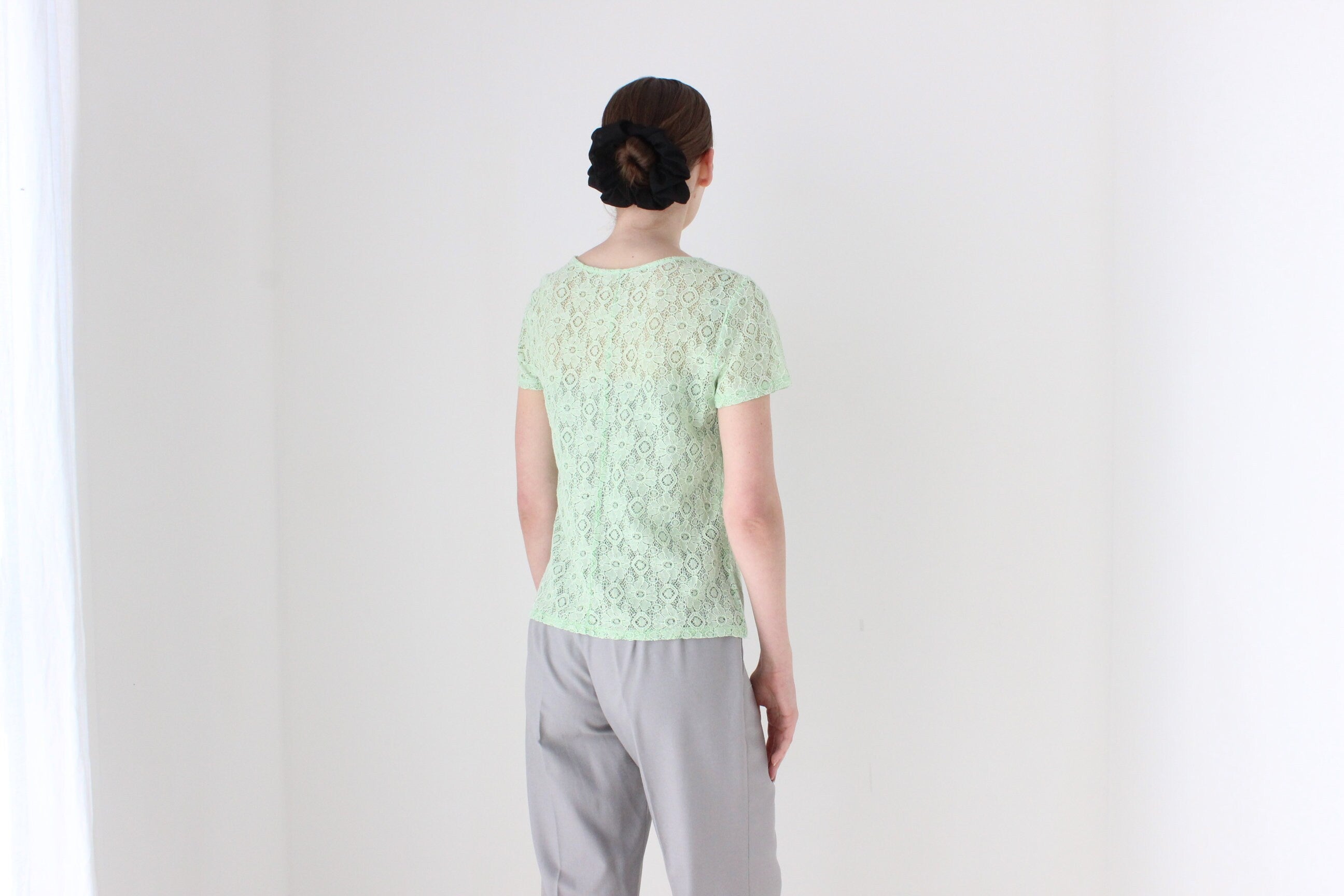 BALLETCORE 90s Mint Green Sheer Lace Tee