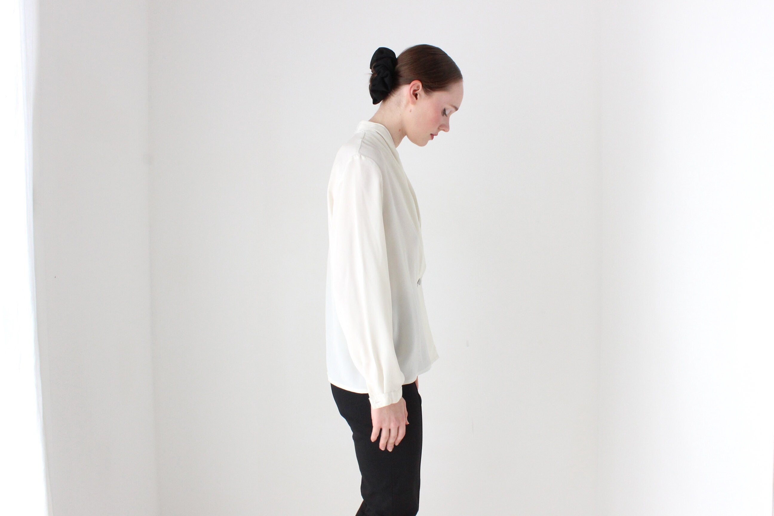 BALLETCORE 80s Draped Neck Feminine Blouse