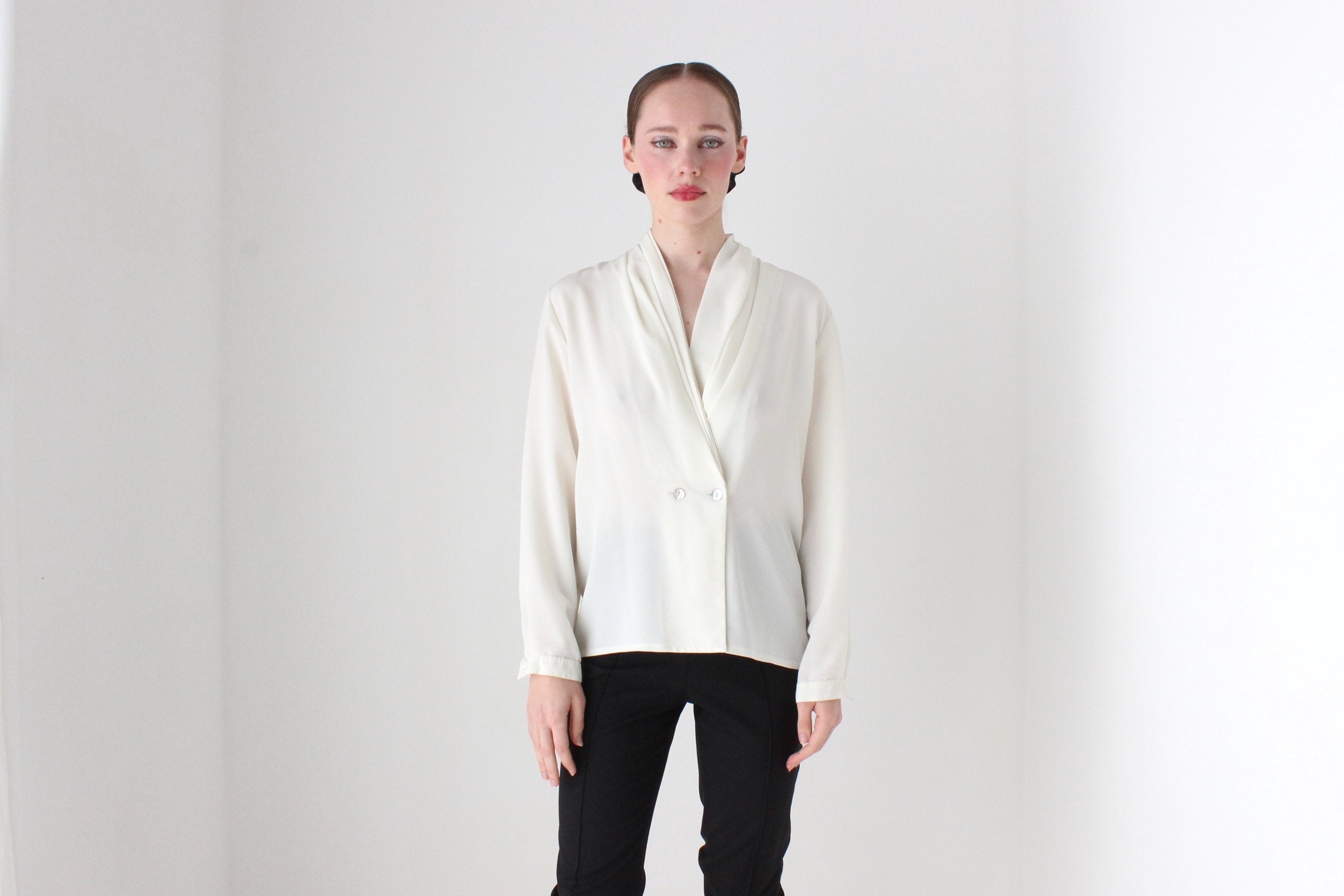 BALLETCORE 80s Draped Neck Feminine Blouse