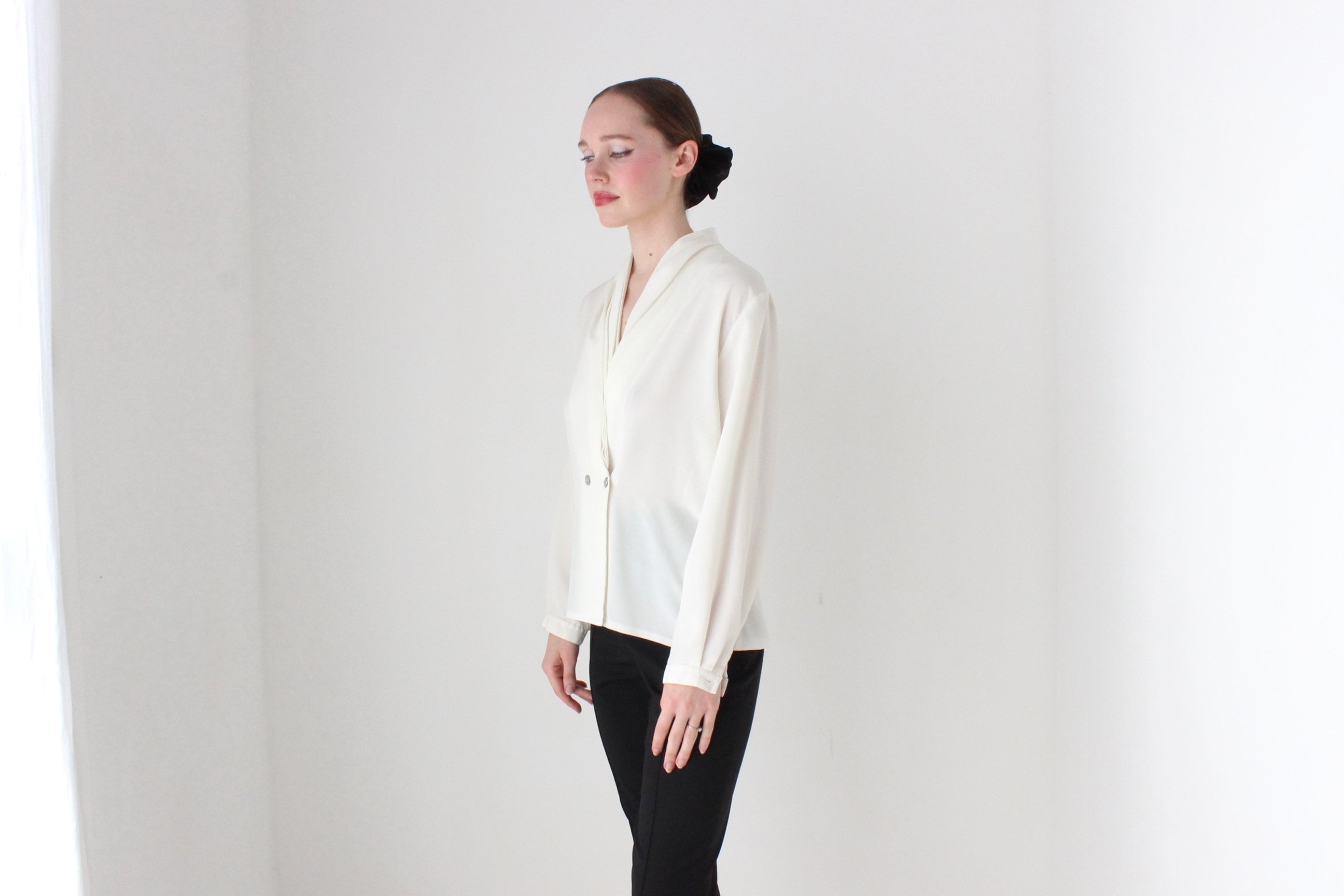 BALLETCORE 80s Draped Neck Feminine Blouse