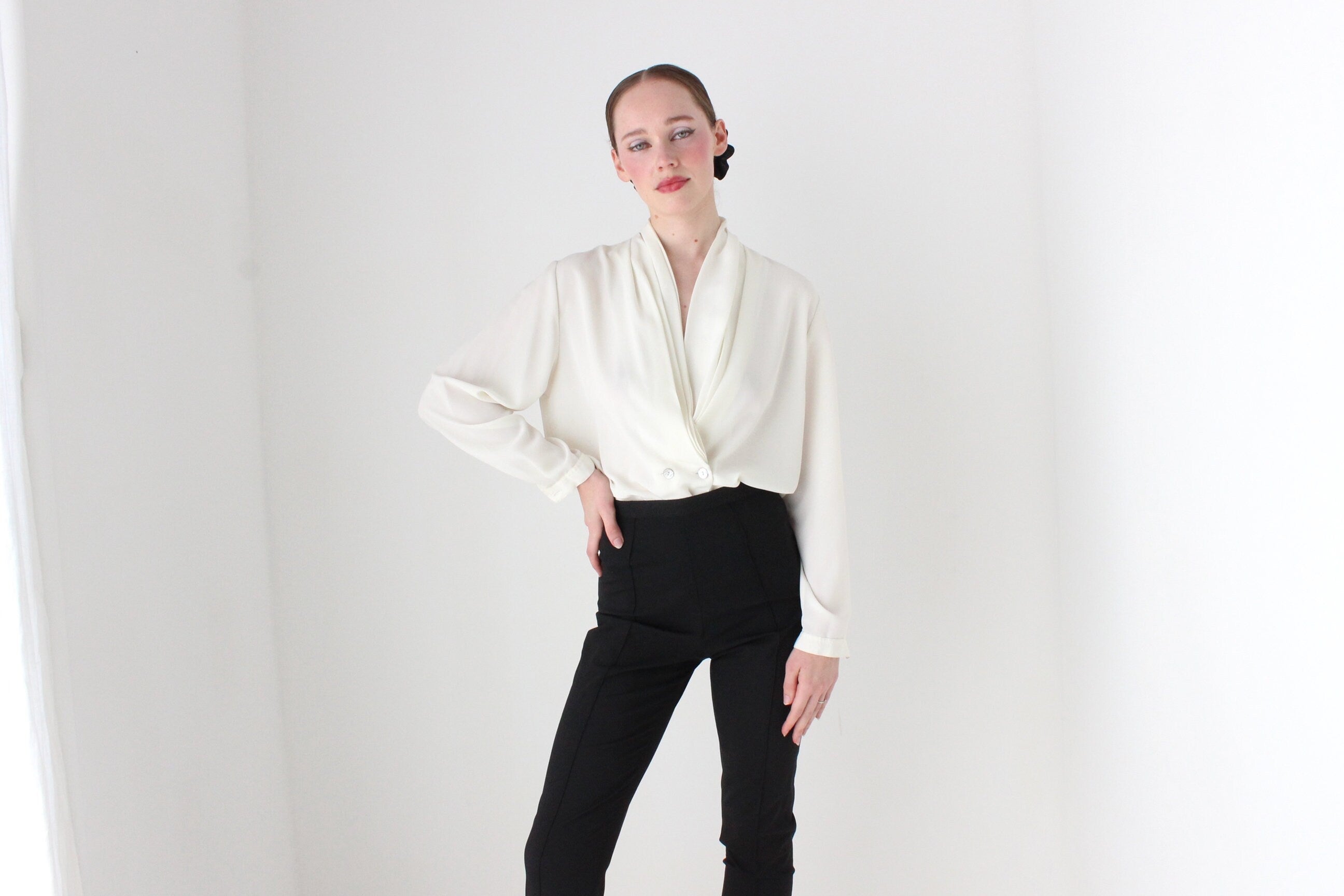 BALLETCORE 80s Draped Neck Feminine Blouse