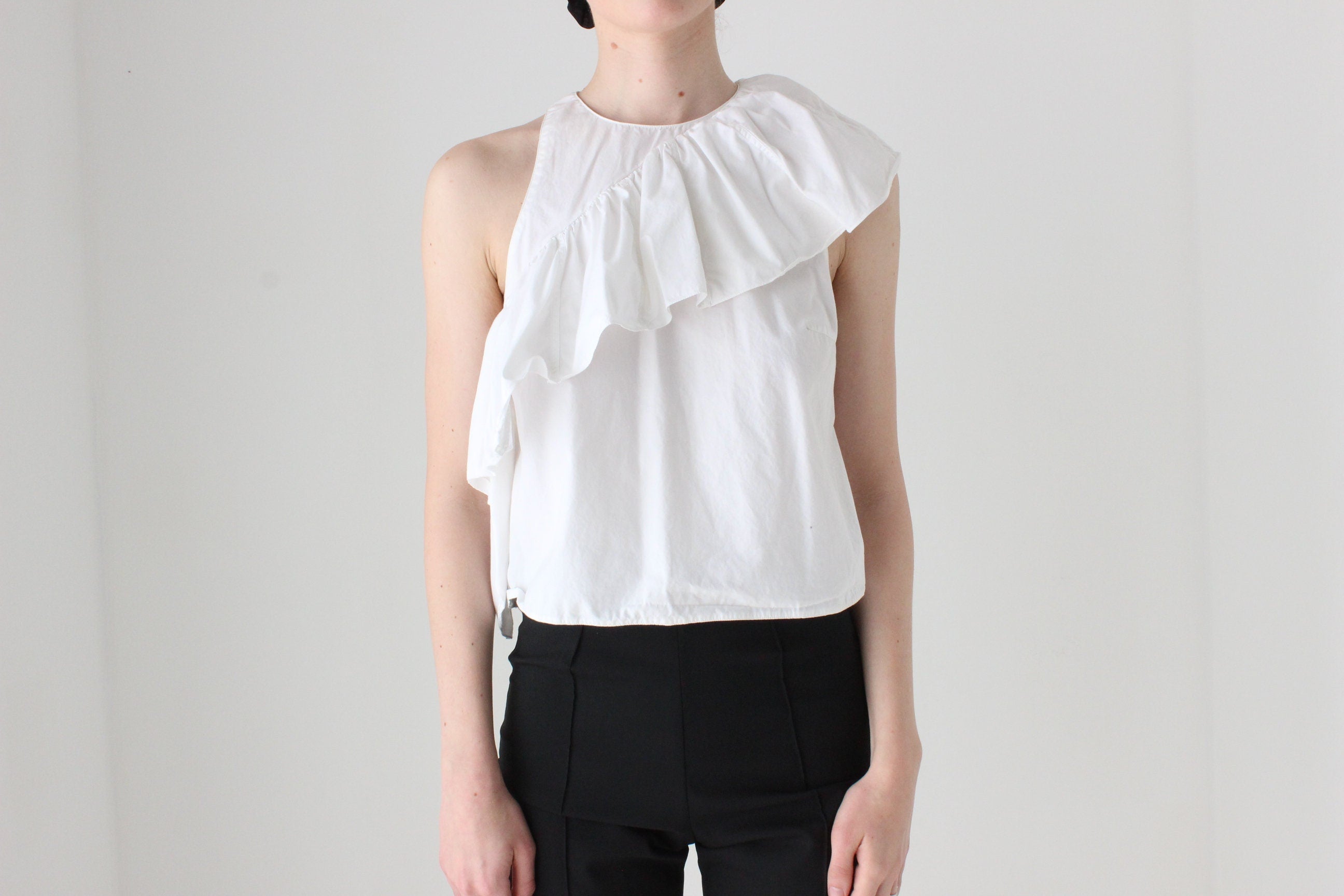 BALLETCORE 2000s PRADA Asymmetric Harlequin Collar Cotton Ruffle Top