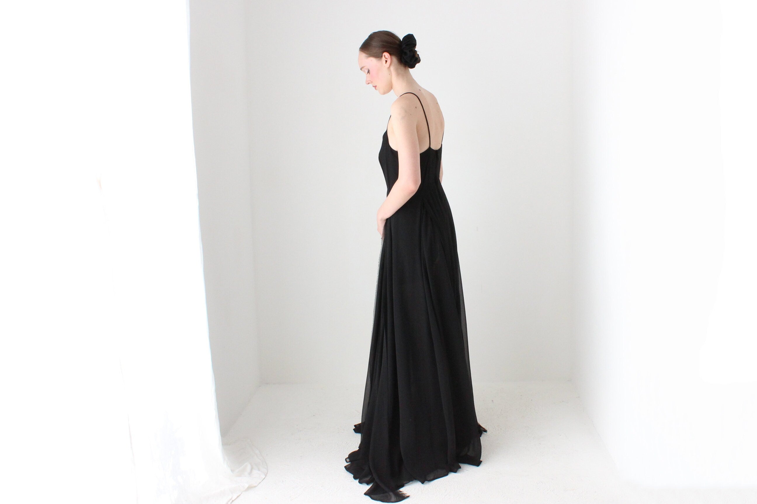 BALLETCORE Y2K Designer 'Religion' Dramatic Layered Crepe Chiffon Formal Gown