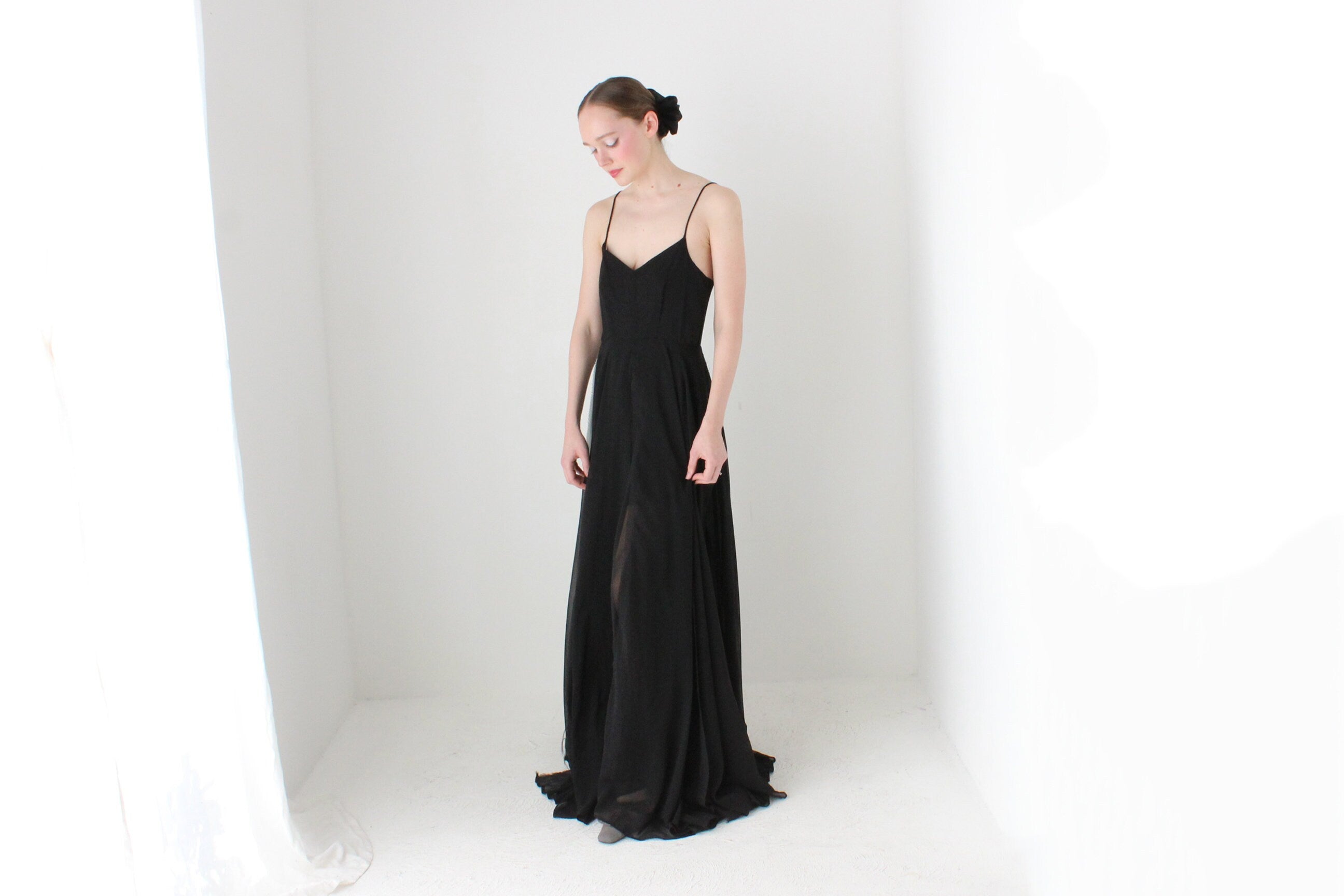 BALLETCORE Y2K Designer 'Religion' Dramatic Layered Crepe Chiffon Formal Gown