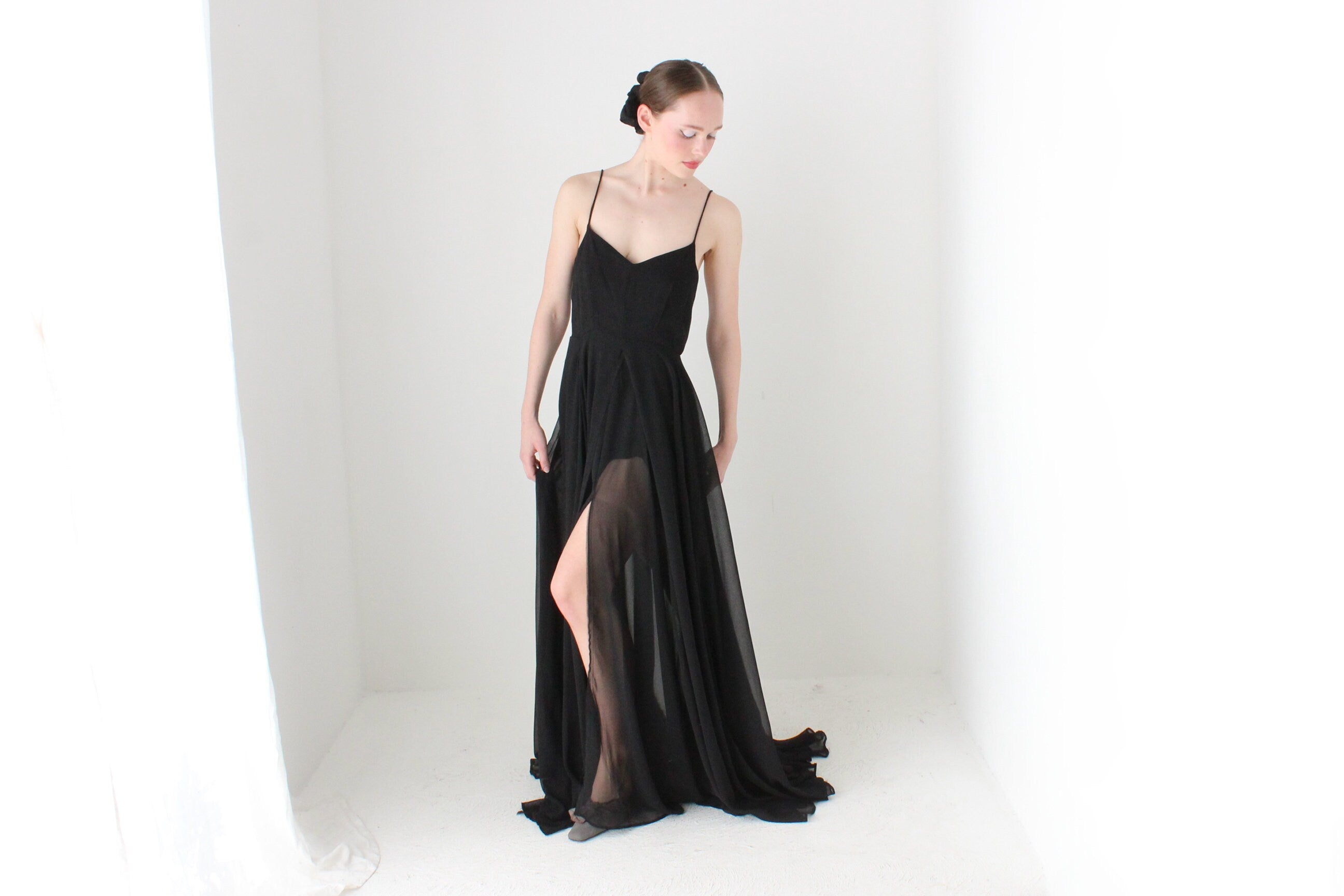 BALLETCORE Y2K Designer 'Religion' Dramatic Layered Crepe Chiffon Formal Gown
