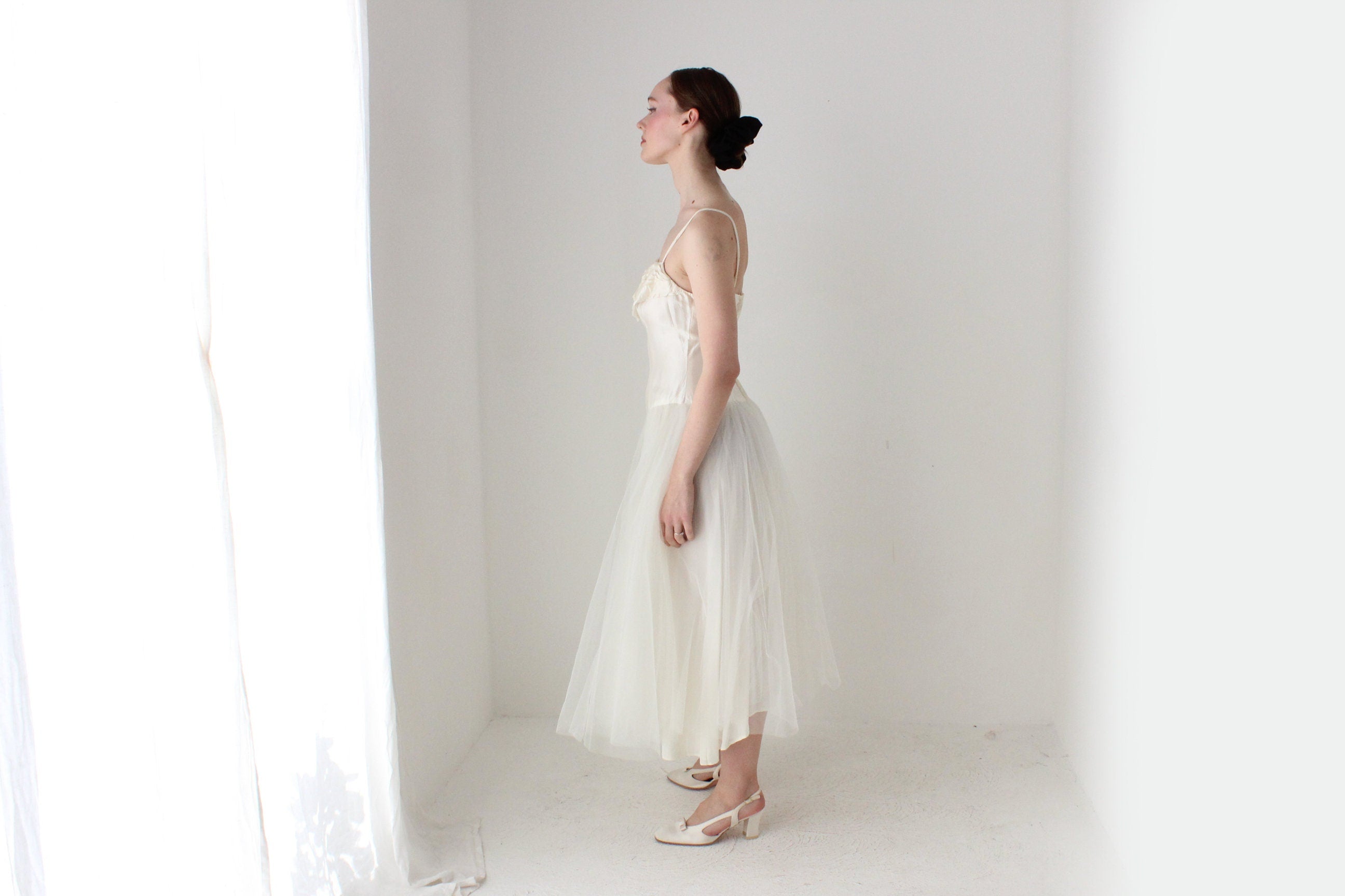 BALLETCORE 1950s Silk & Tulle Hand Made Wedding Dress