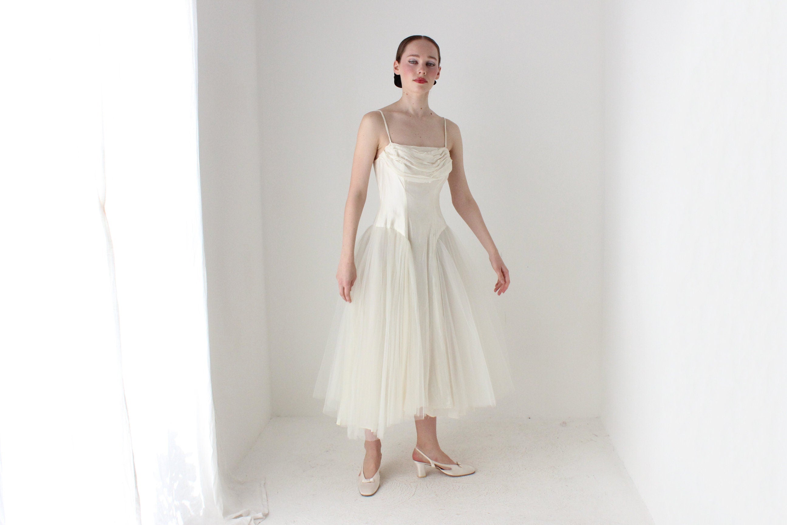 BALLETCORE 1950s Silk & Tulle Hand Made Wedding Dress