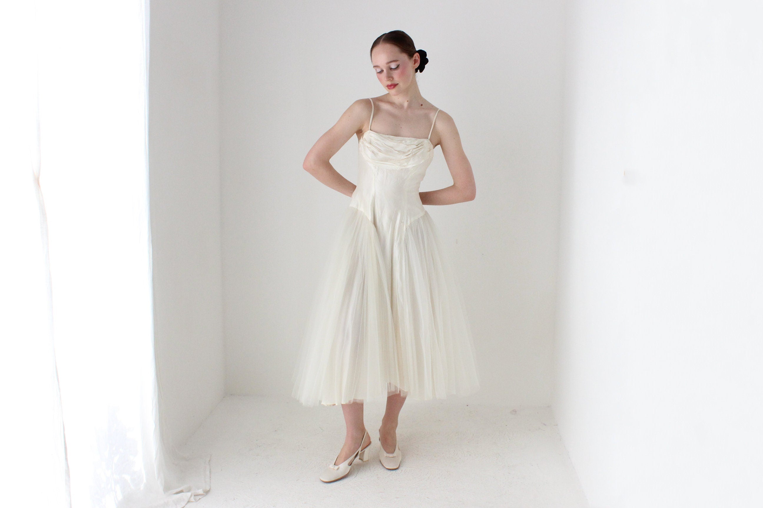 BALLETCORE 1950s Silk & Tulle Hand Made Wedding Dress