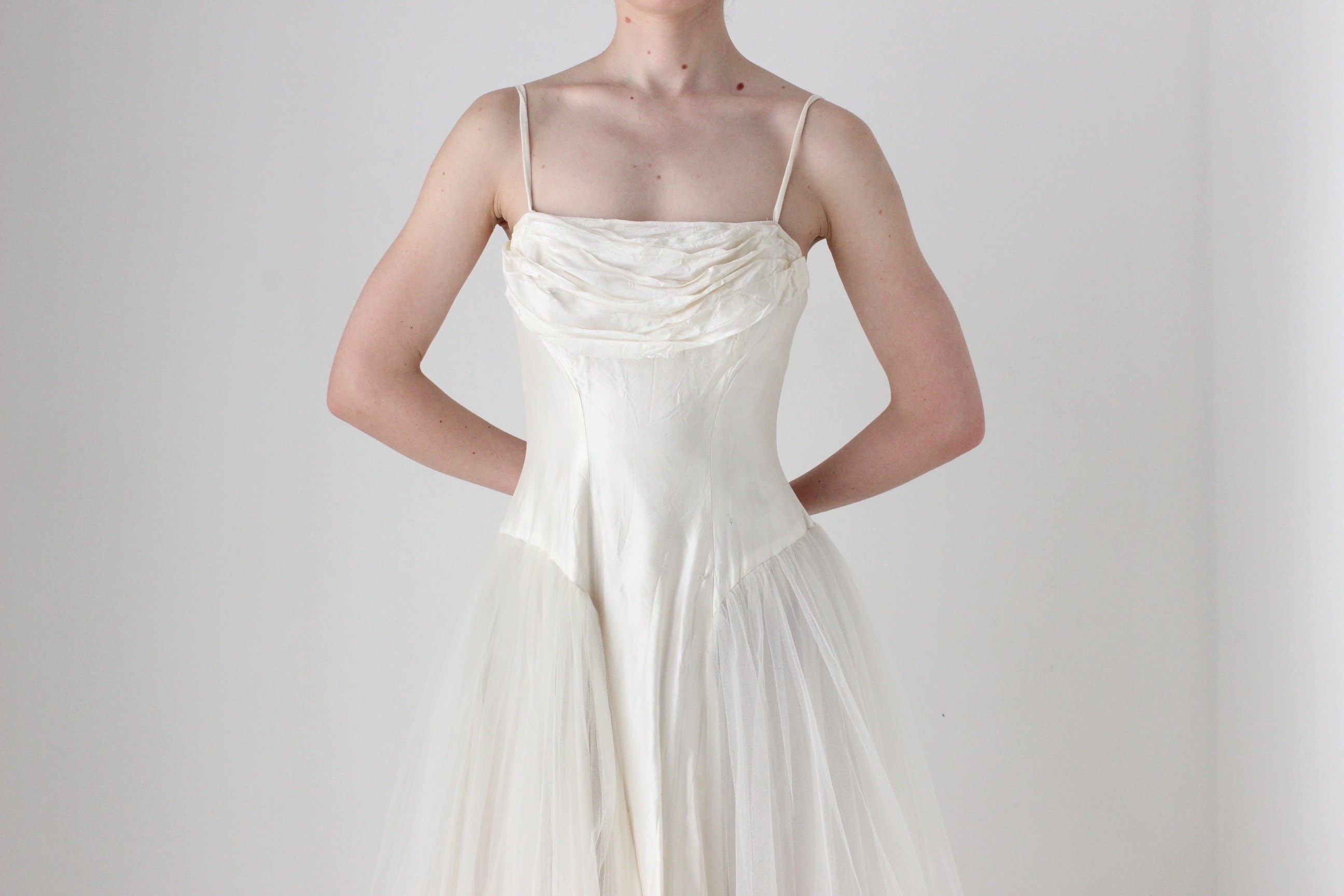 BALLETCORE 1950s Silk & Tulle Hand Made Wedding Dress