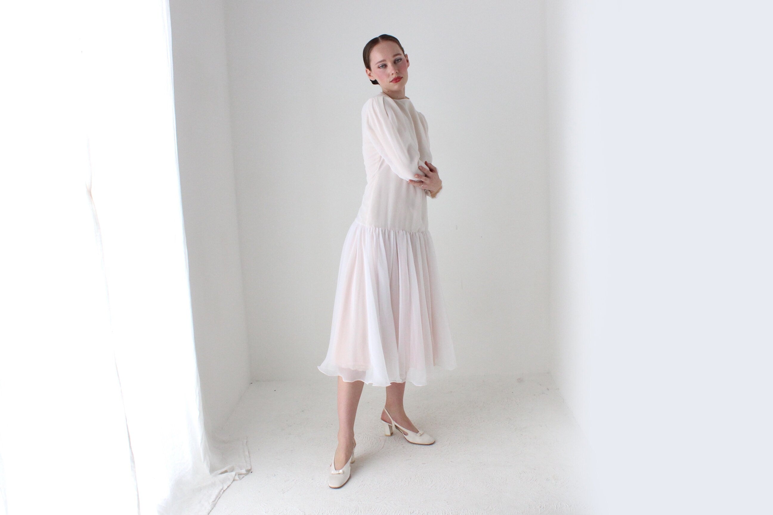 BALLETCORE 80s Palest Pink Organza & Silk Drop Waist Dress