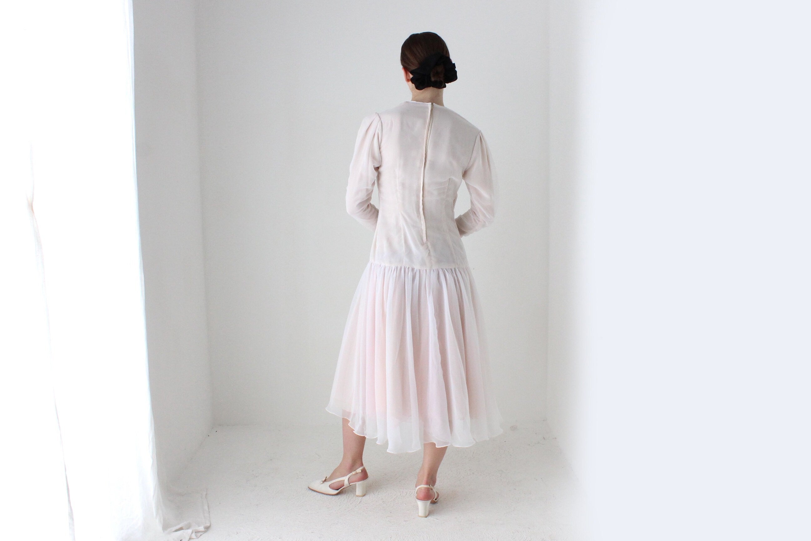 BALLETCORE 80s Palest Pink Organza & Silk Drop Waist Dress
