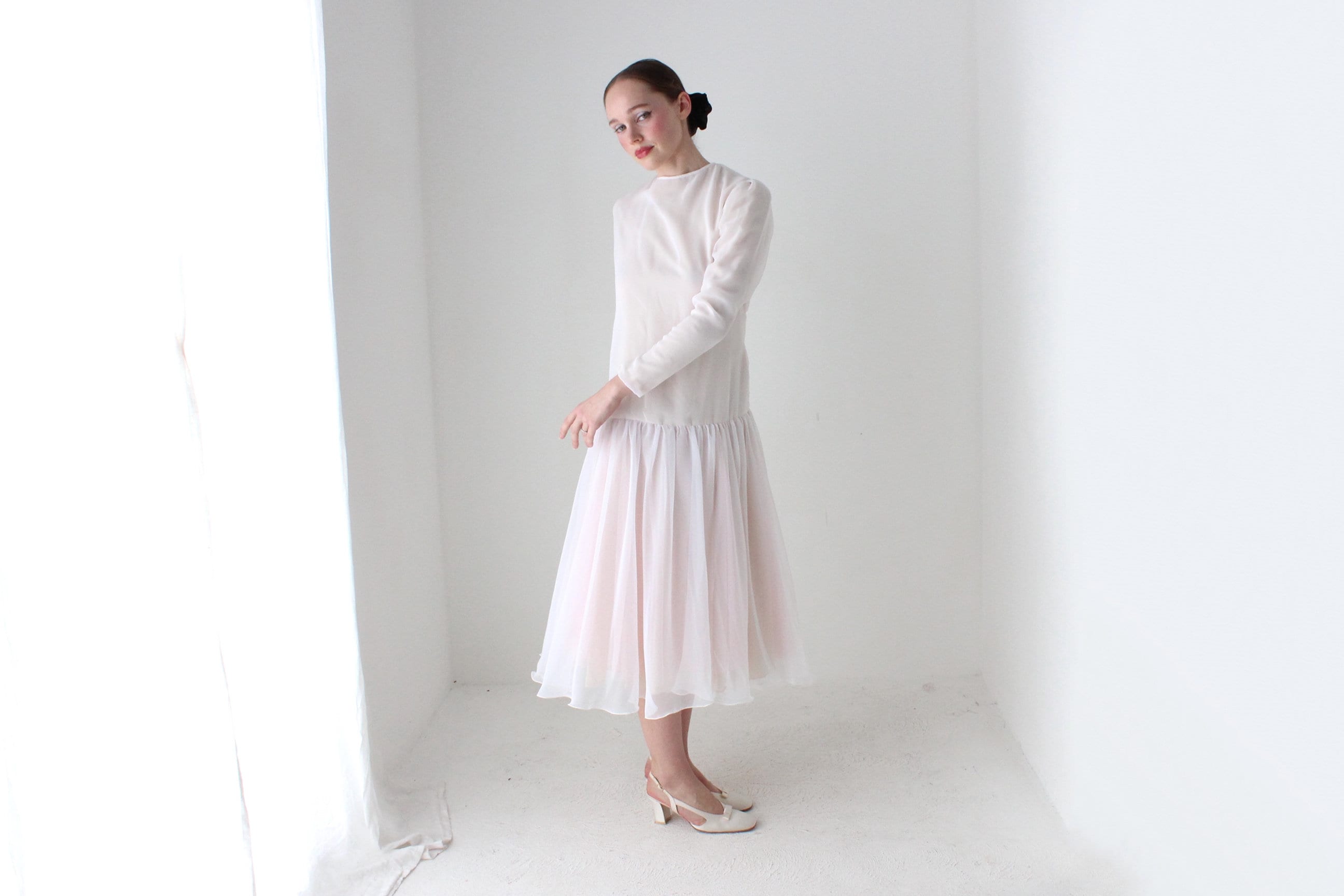 BALLETCORE 80s Palest Pink Organza & Silk Drop Waist Dress