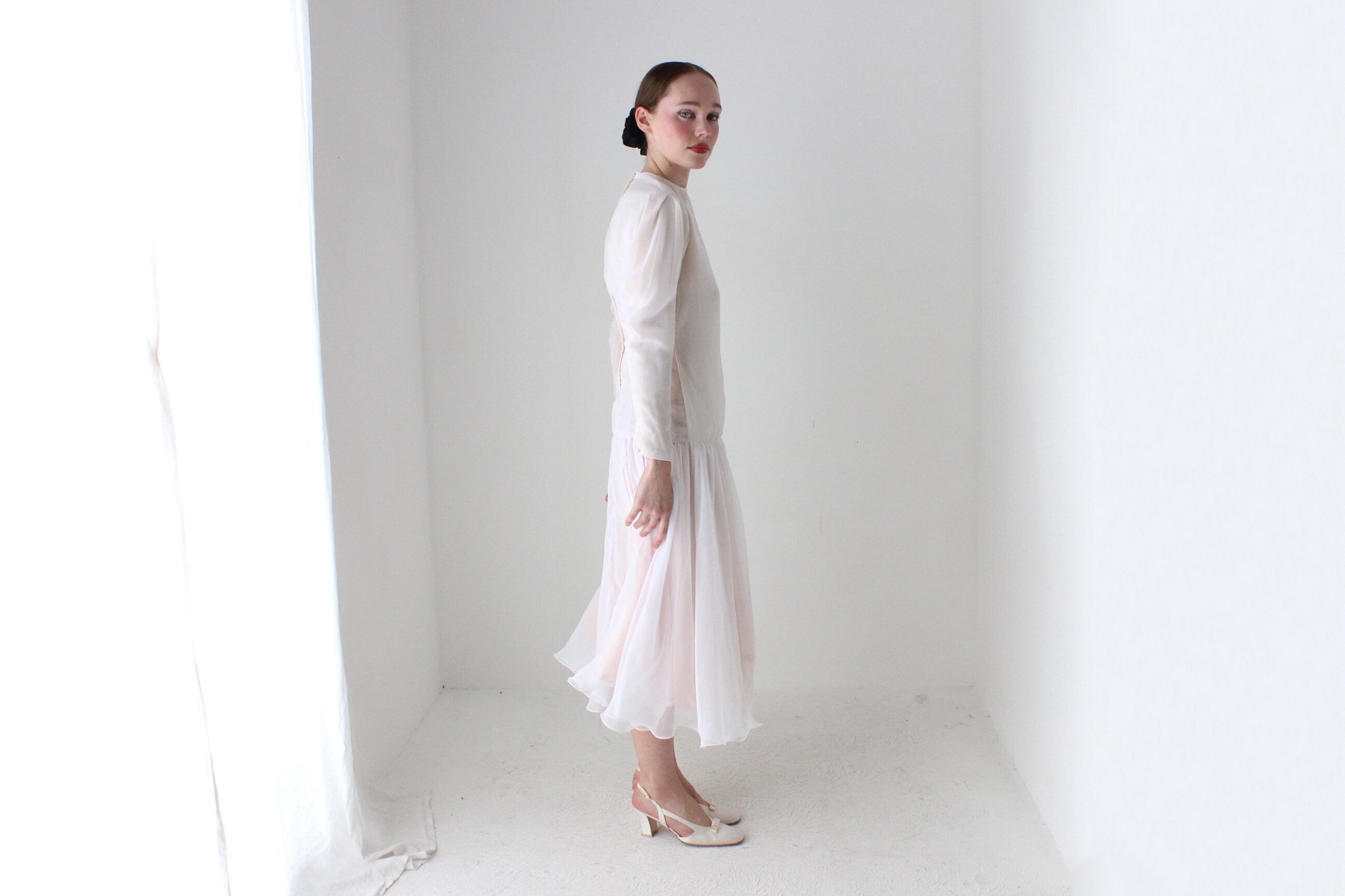 BALLETCORE 80s Palest Pink Organza & Silk Drop Waist Dress