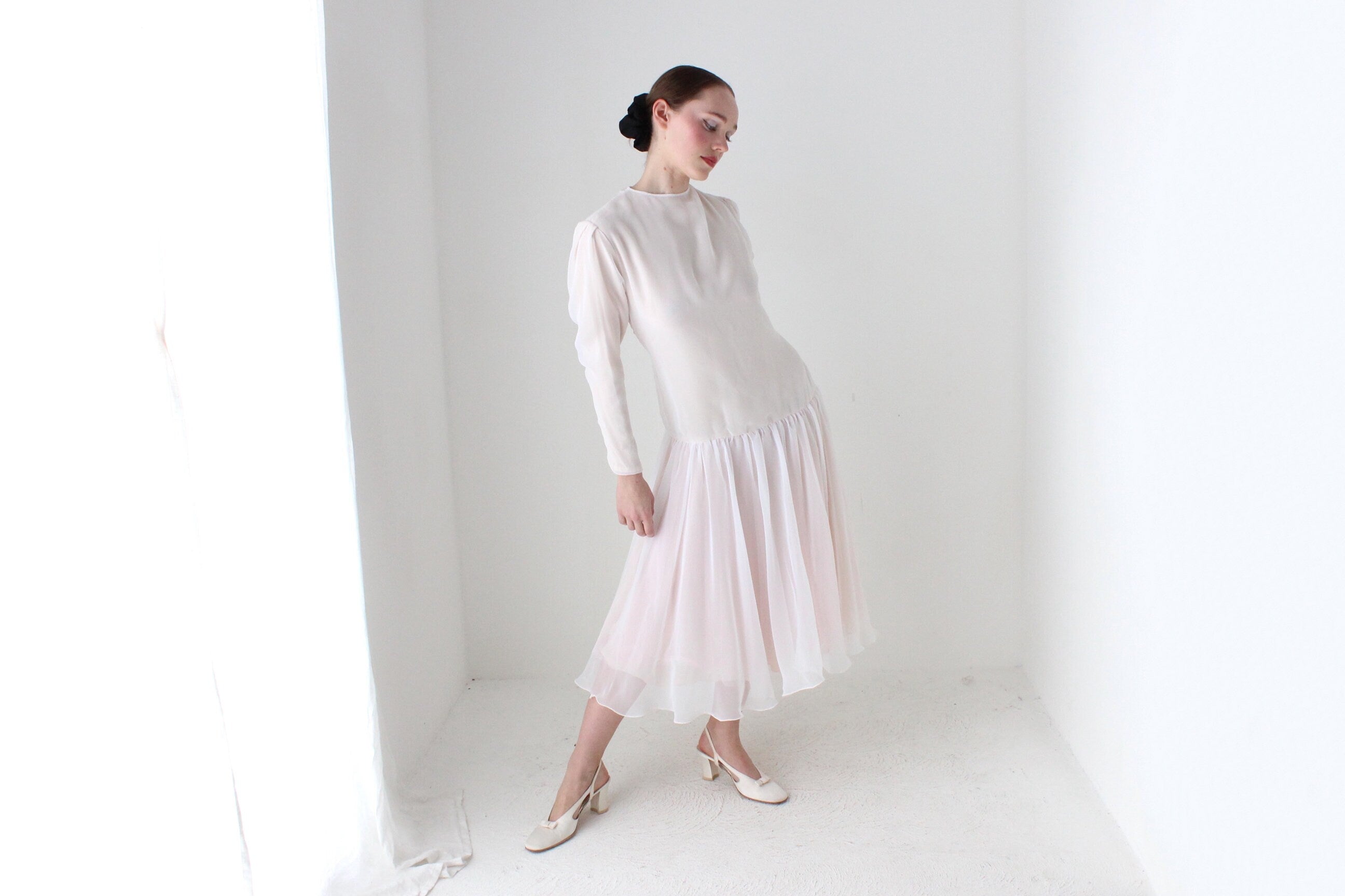 BALLETCORE 80s Palest Pink Organza & Silk Drop Waist Dress