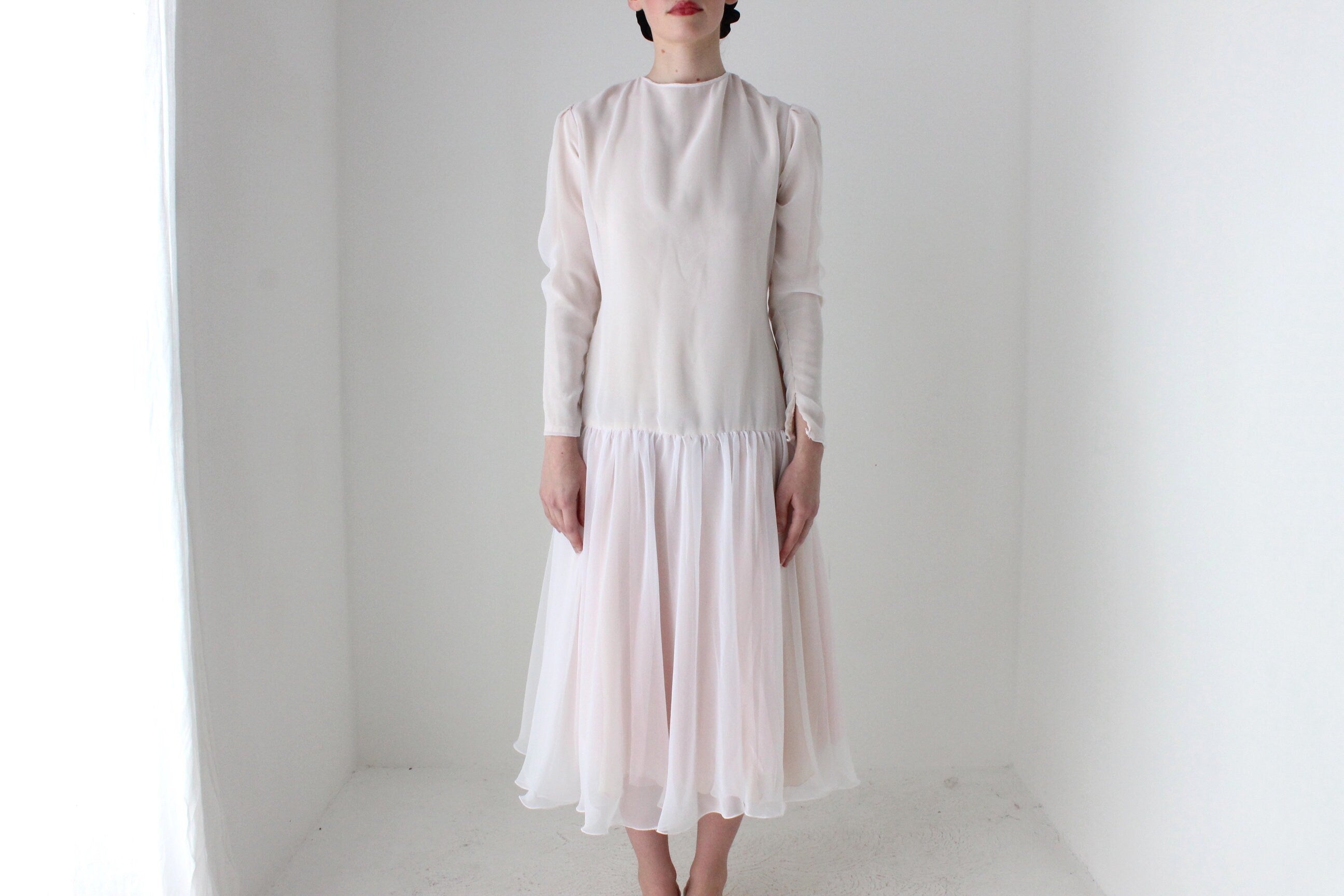 BALLETCORE 80s Palest Pink Organza & Silk Drop Waist Dress