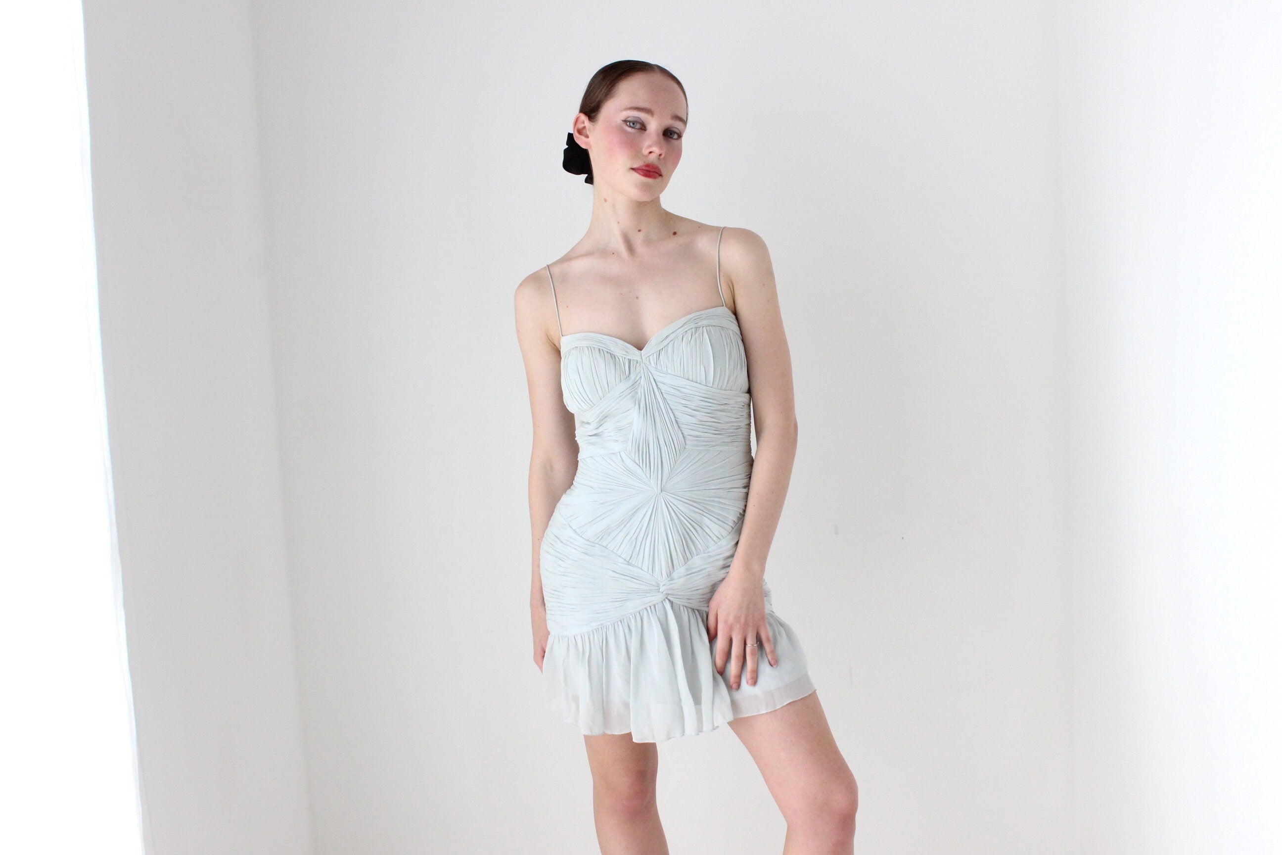 BALLETCORE Y2K PURE SILK Textured Spaghetti Strap Bustier Cocktail Dress