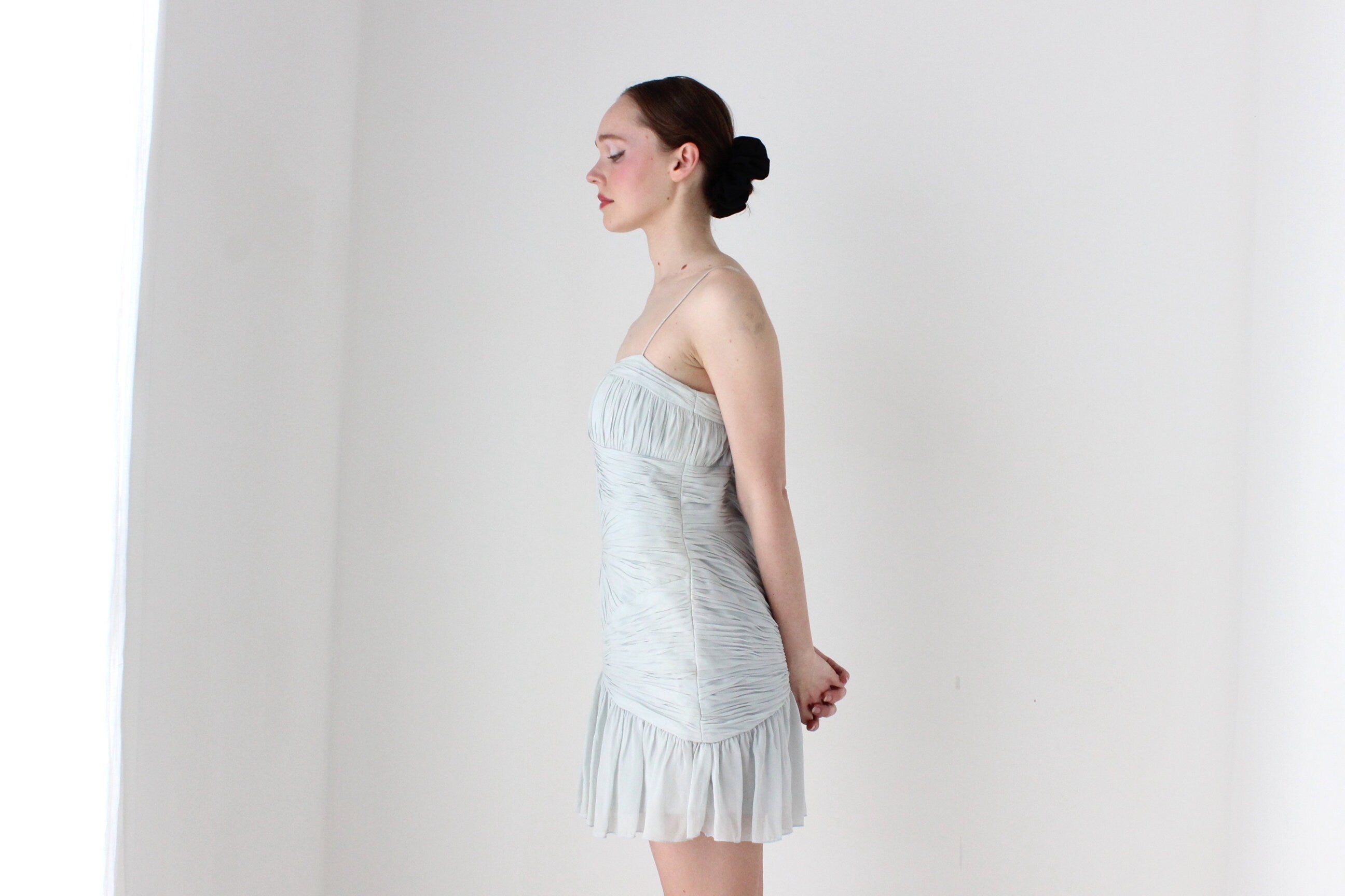 BALLETCORE Y2K PURE SILK Textured Spaghetti Strap Bustier Cocktail Dress