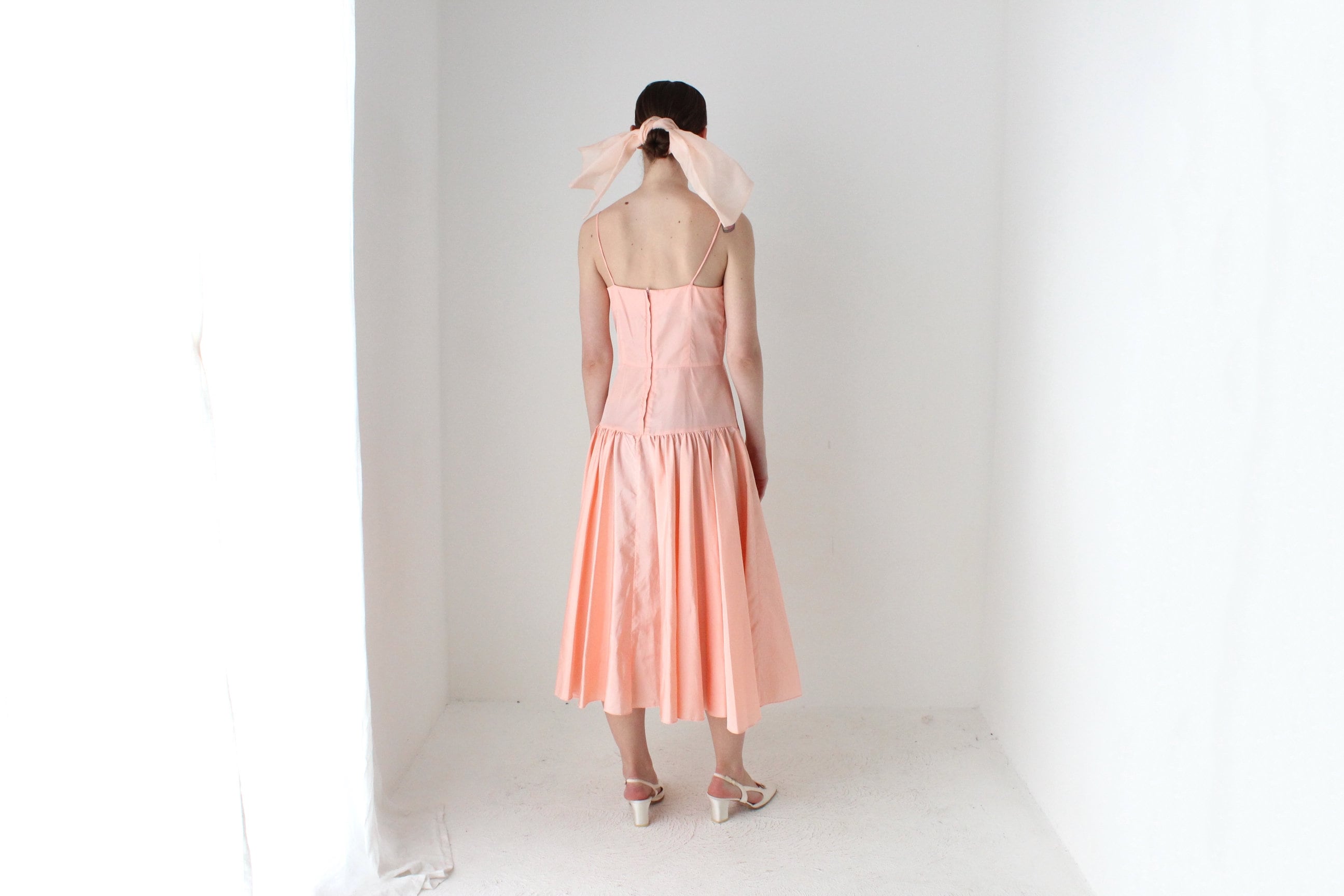 BALLETCORE 80s Ballet Pink Taffeta Drop Waist Cocktail Dress