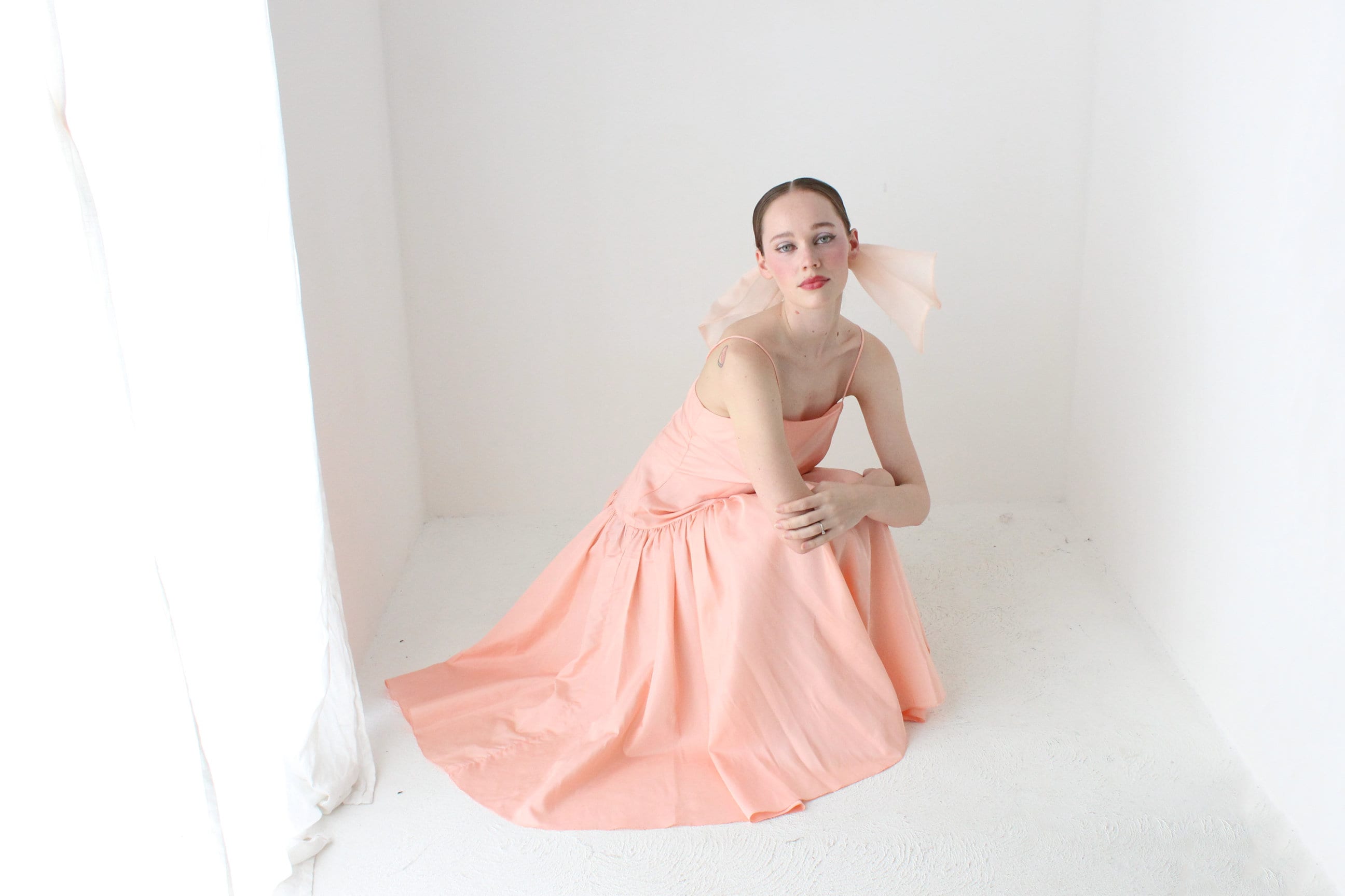 BALLETCORE 80s Ballet Pink Taffeta Drop Waist Cocktail Dress