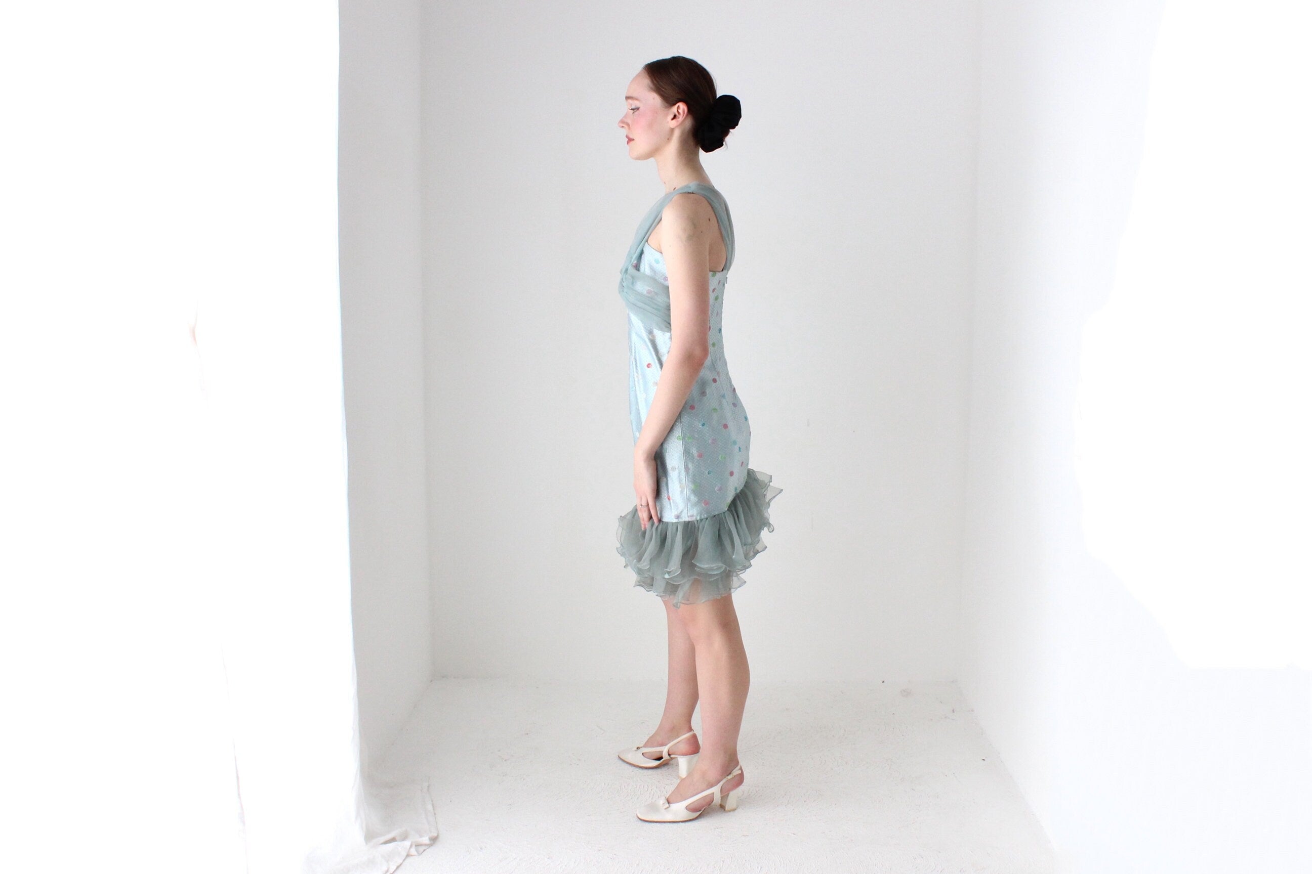 BALLETCORE Delicious 80s Ice Blue Organza Ruffle Cocktail Dress