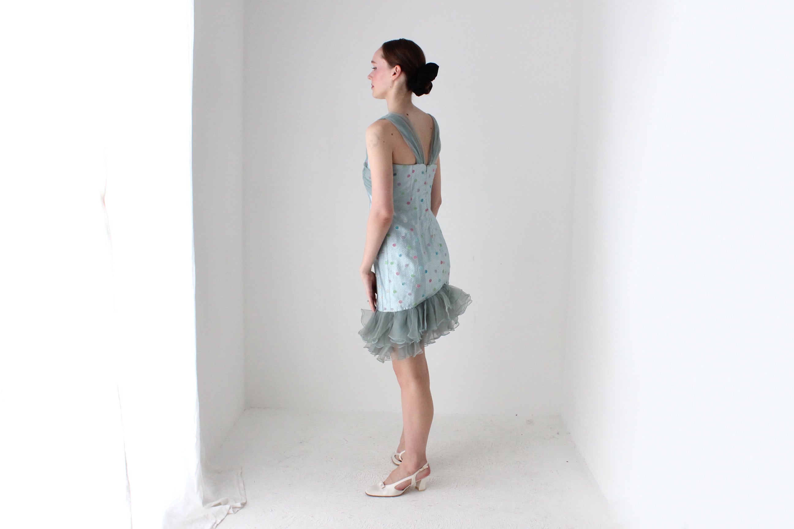 BALLETCORE Delicious 80s Ice Blue Organza Ruffle Cocktail Dress