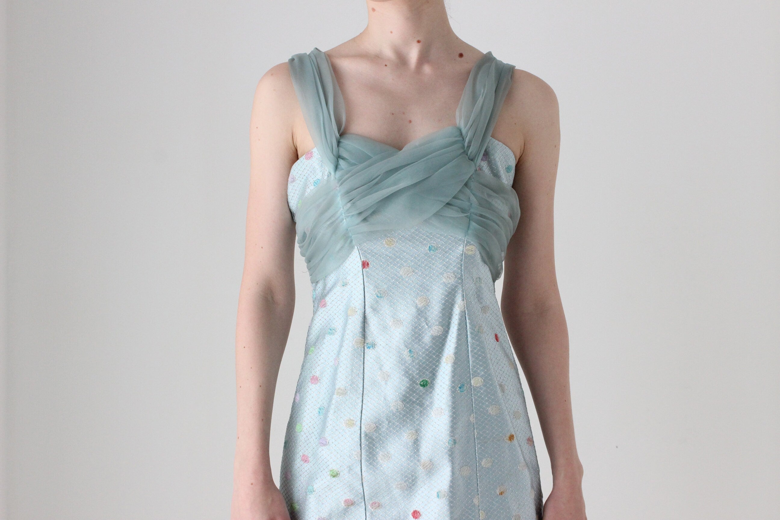 BALLETCORE Delicious 80s Ice Blue Organza Ruffle Cocktail Dress