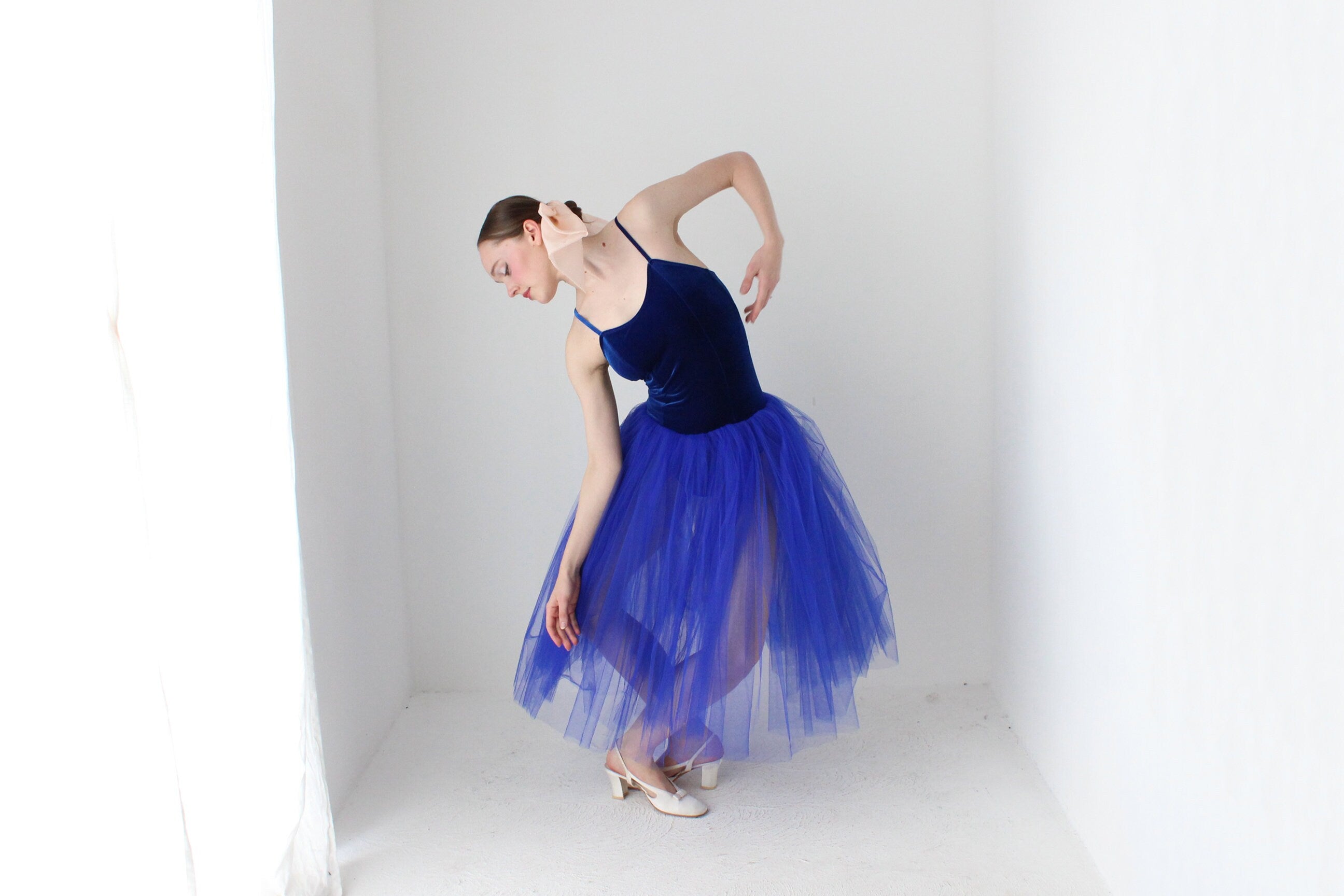 BALLETCORE 2000s Cobalt Tulle & Velvet Tutu Costume Dress