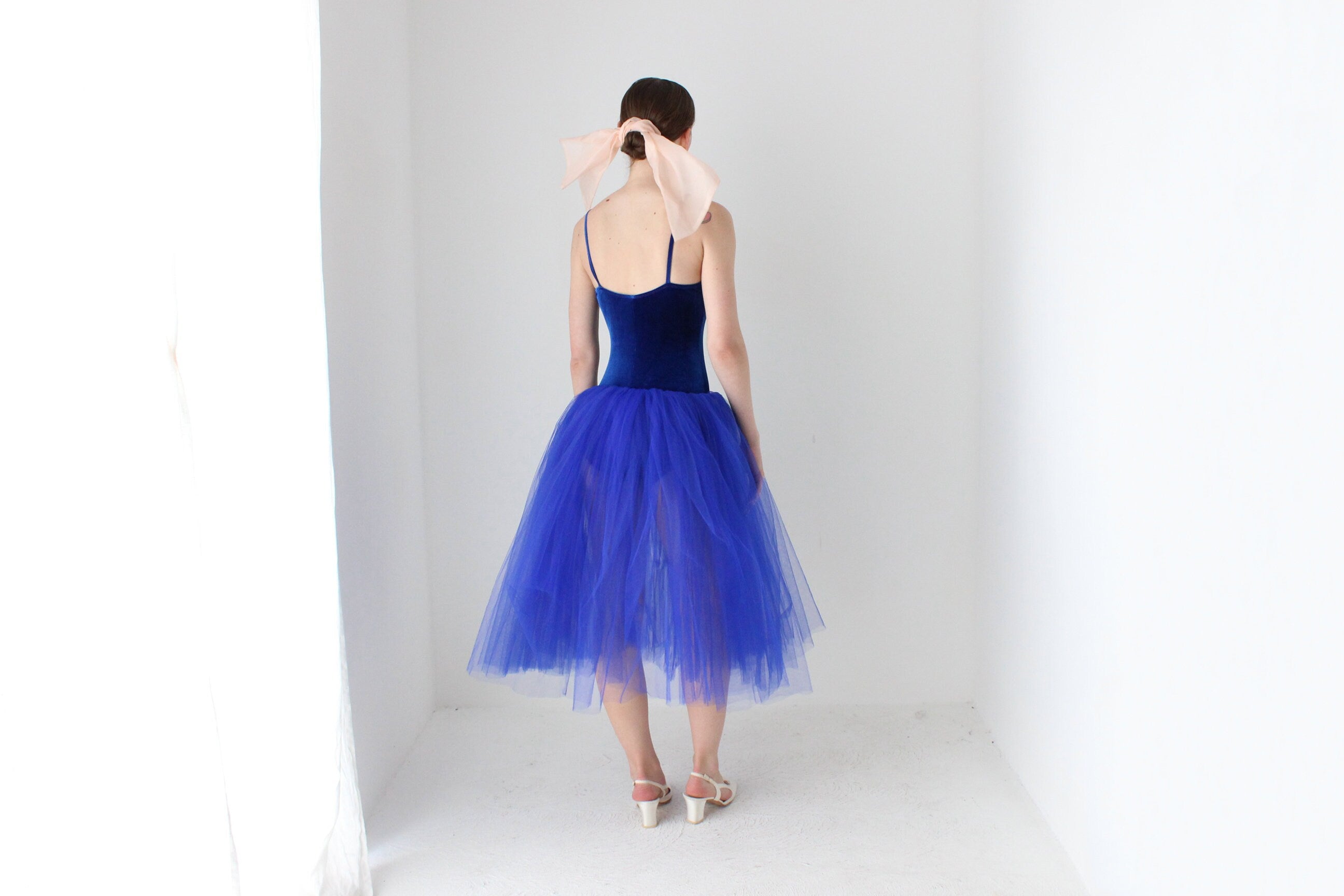 BALLETCORE 2000s Cobalt Tulle & Velvet Tutu Costume Dress
