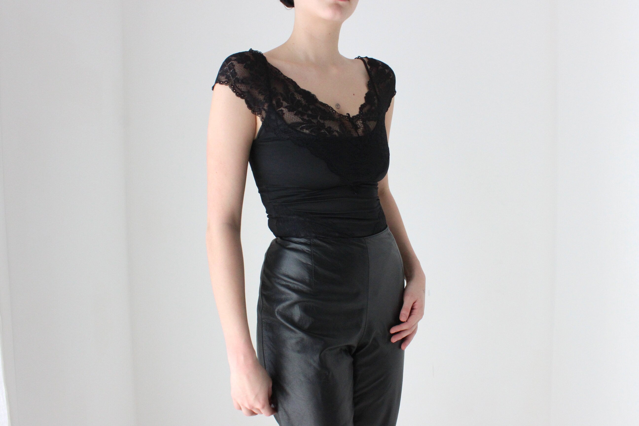 BALLETCORE 80s Romantic Black Lace Bodysuit